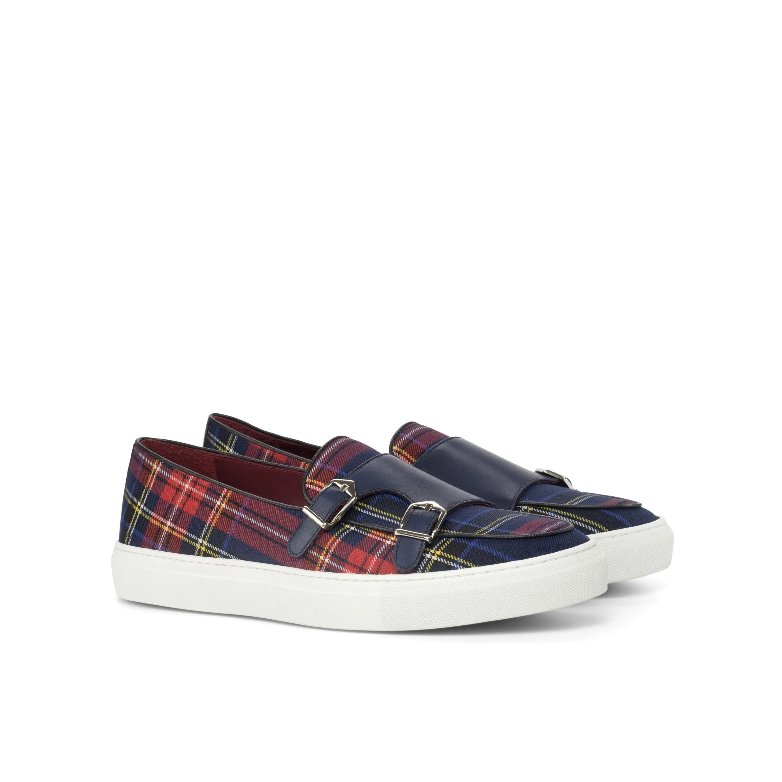 Plaid double monk strap slip-on sneakers from Sosa Grand Monk Sneaker II in painted calf