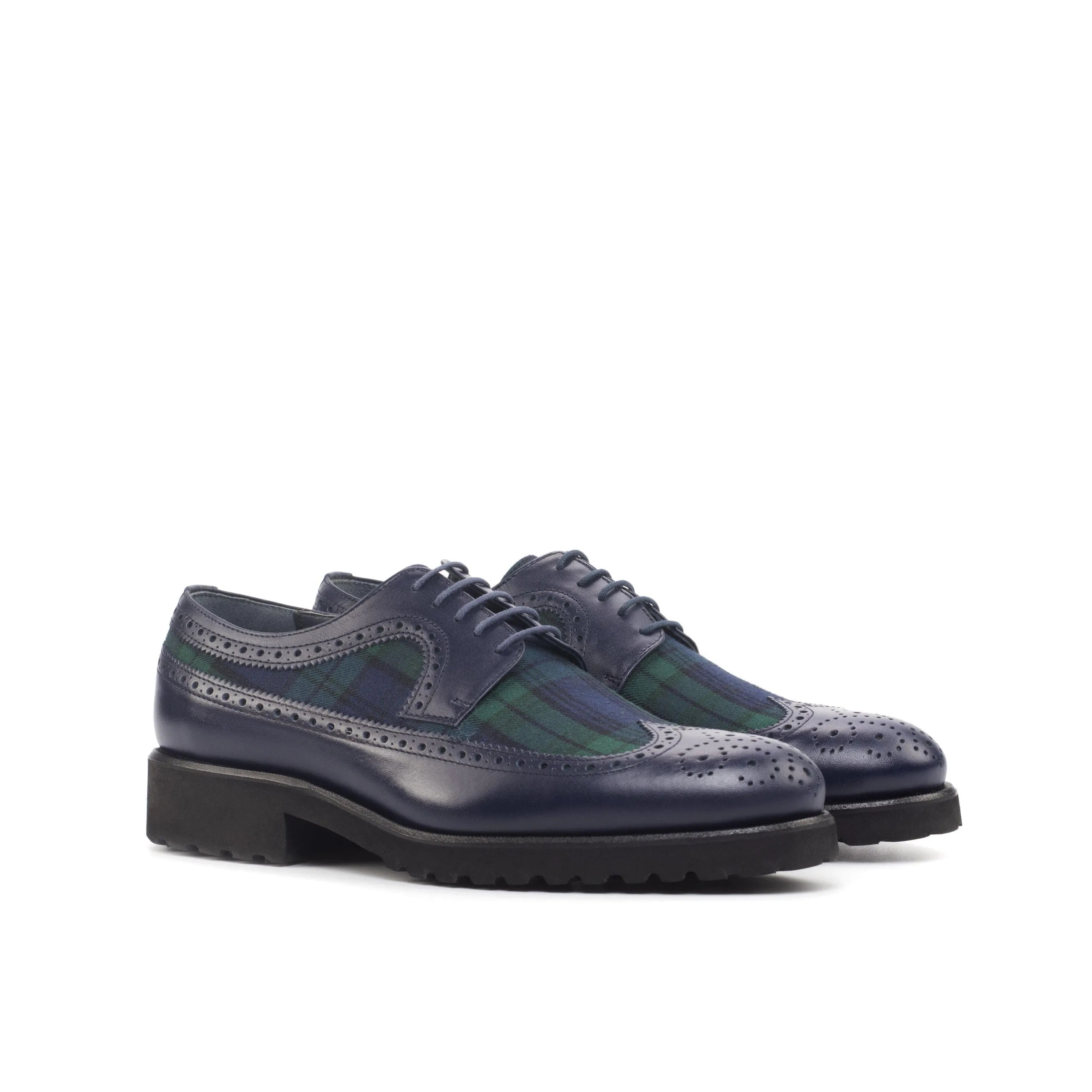 Blue leather and plaid Longwing Blucher shoes from the Ss14 Longwing Blucher collection