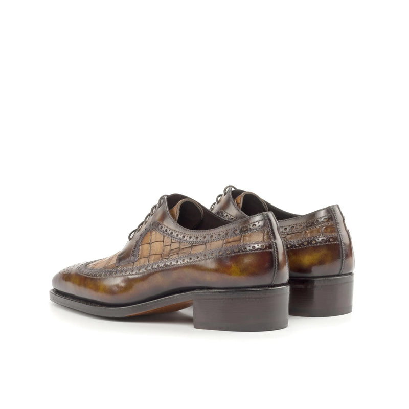 Brown leather dress shoes, Stanley Patina Longwing Blucher II, showcasing a classic design