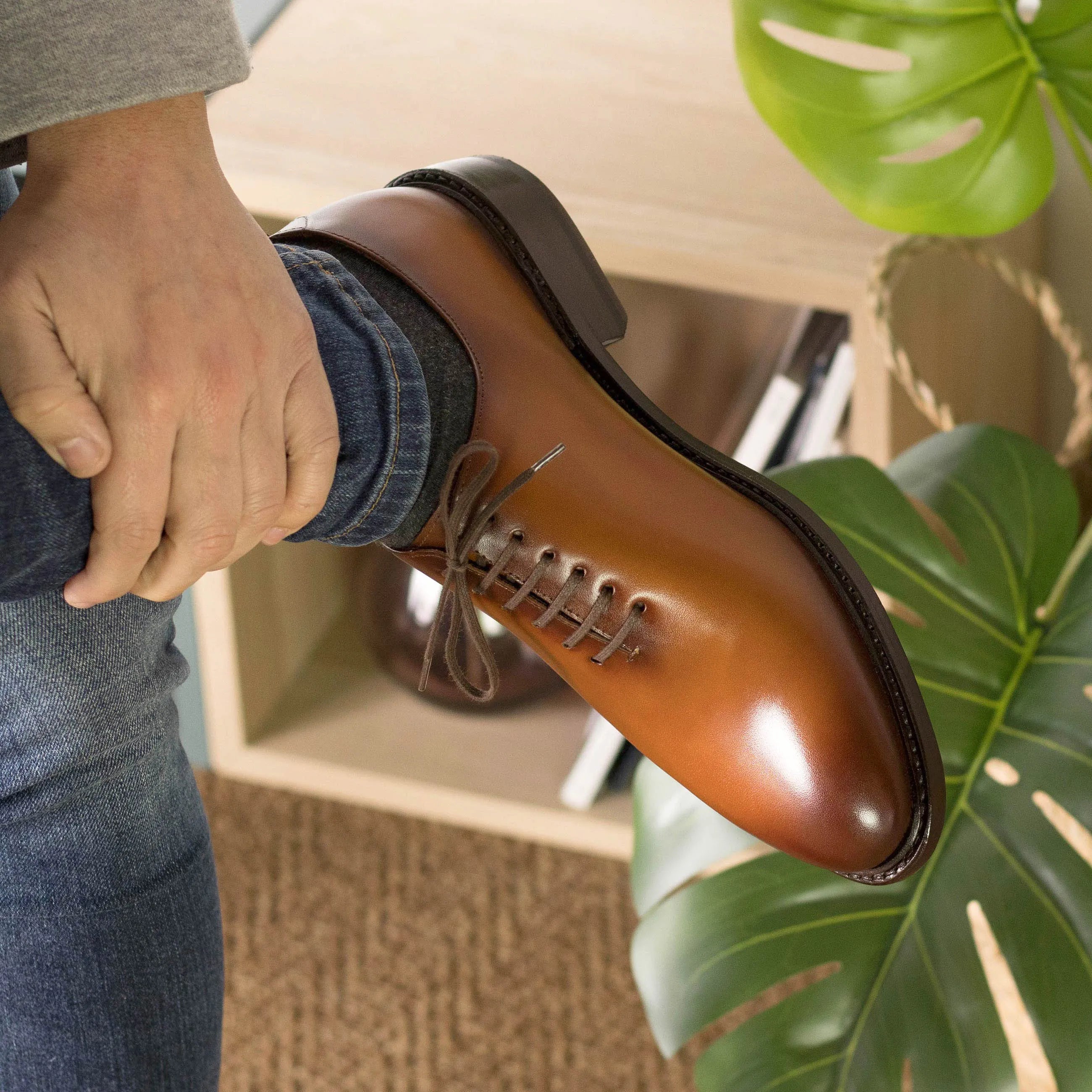 Brown leather dress shoe showcasing Stellar Wholecut shoes for elegant style