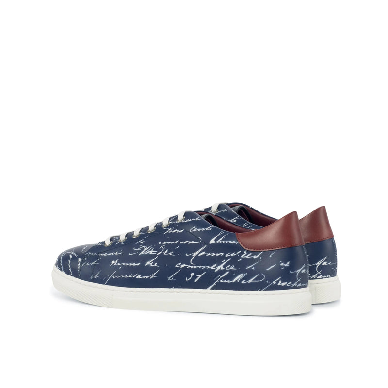 Blue leather Story Trainer Sneaker II with white soles and burgundy heel caps