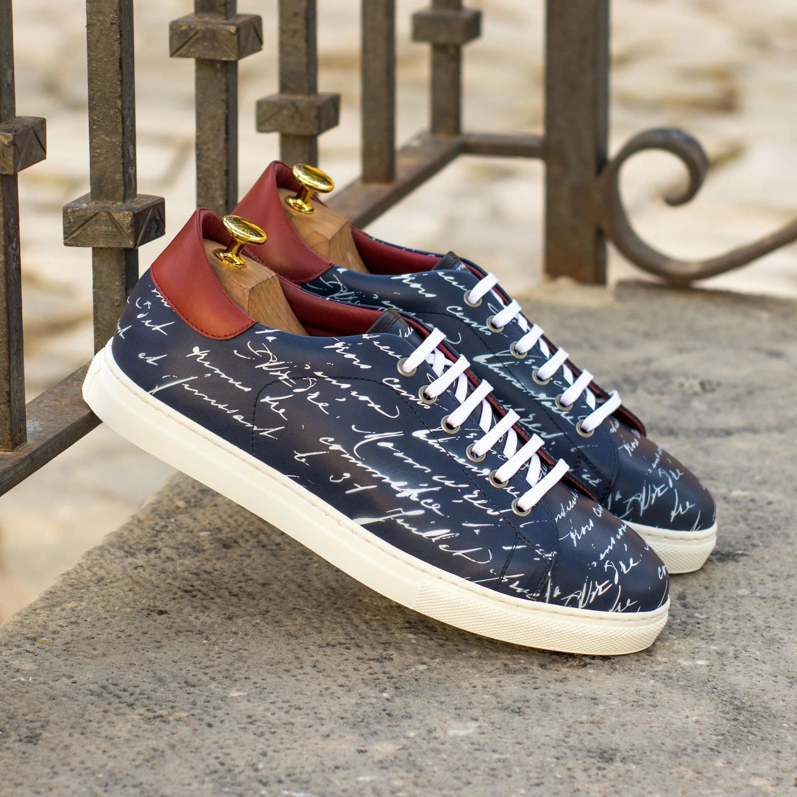 Patterned leather Story Trainer Sneaker II with white soles and painted calf design