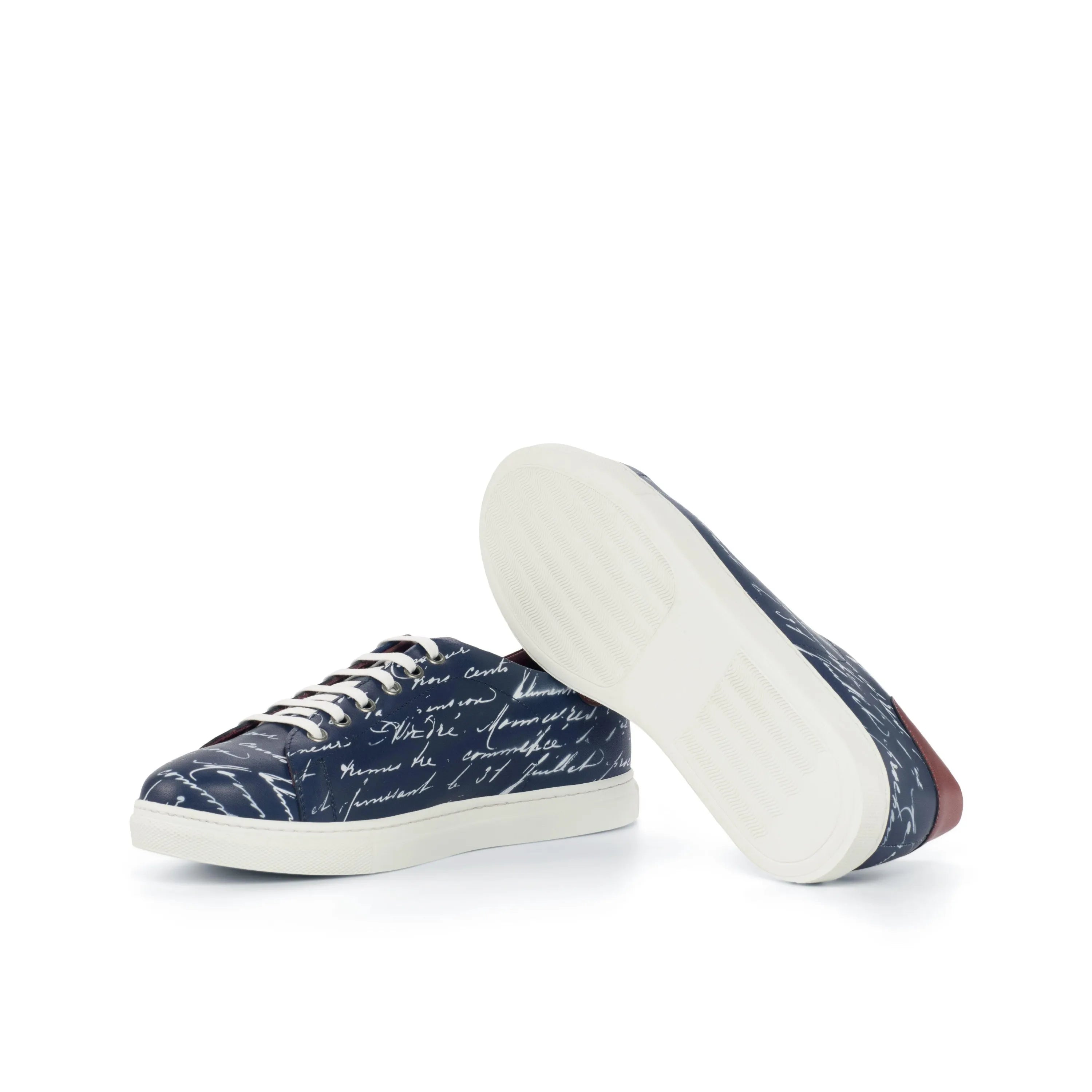 Blue and white patterned Story Trainer Sneaker with painted calf and cupsole design