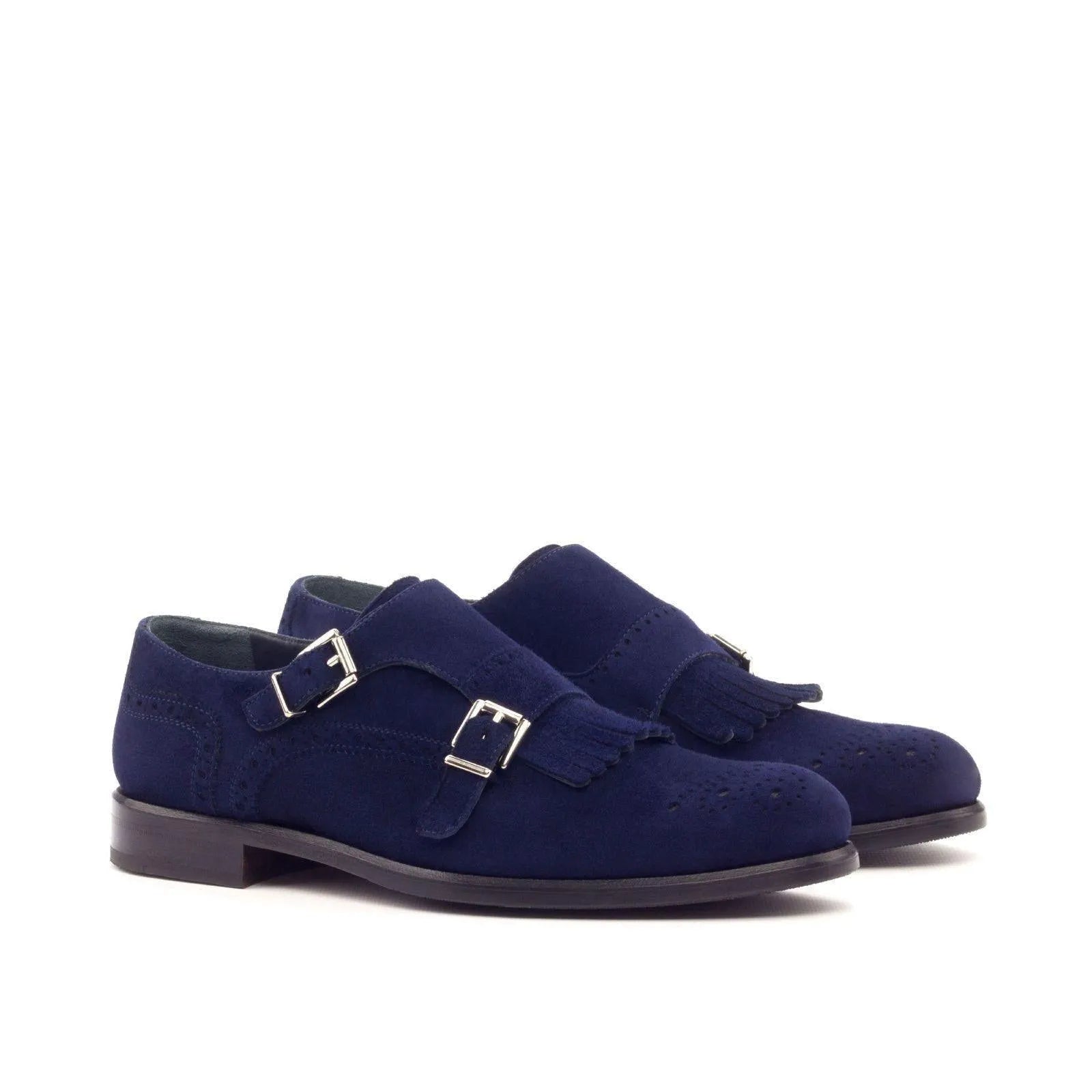 Blue suede double monk strap shoes from Susan Kiltie Ladies Monk Strap II collection