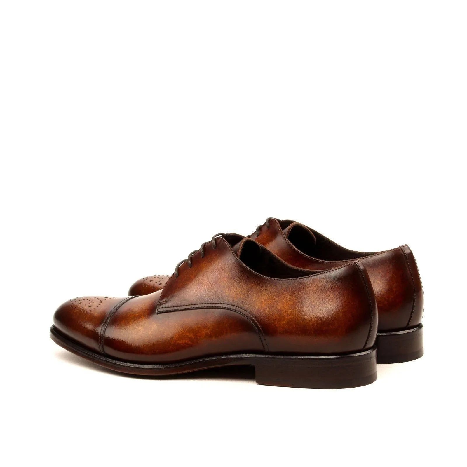 Pair of brown leather T Hardy Derby II shoes with rounded toe, luxury bespoke shoes for men