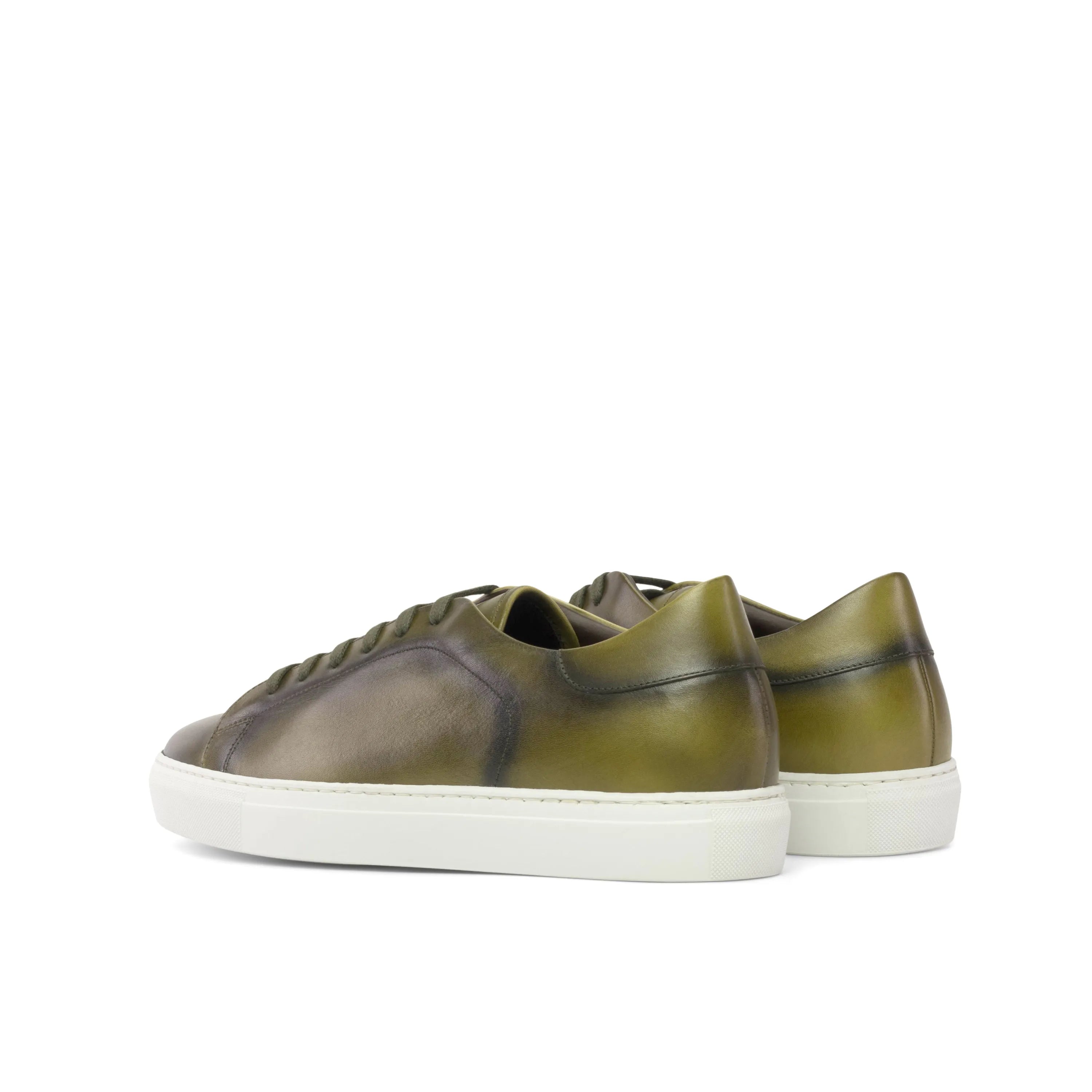 Olive green leather T1 Trainer Sneaker featuring a durable cupsole design