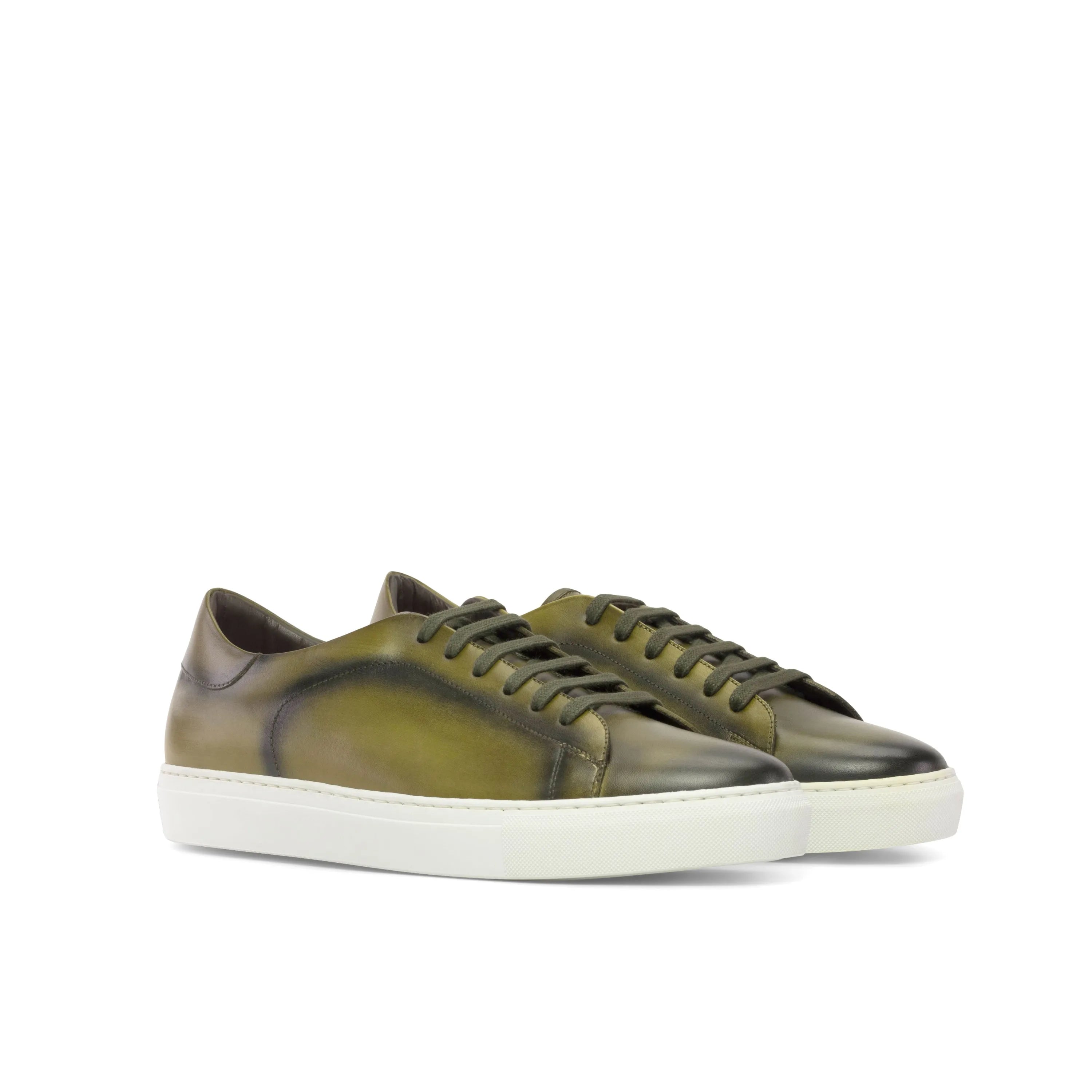 Olive green leather T1 Trainer Sneaker with cupsole design for a stylish fast lane look