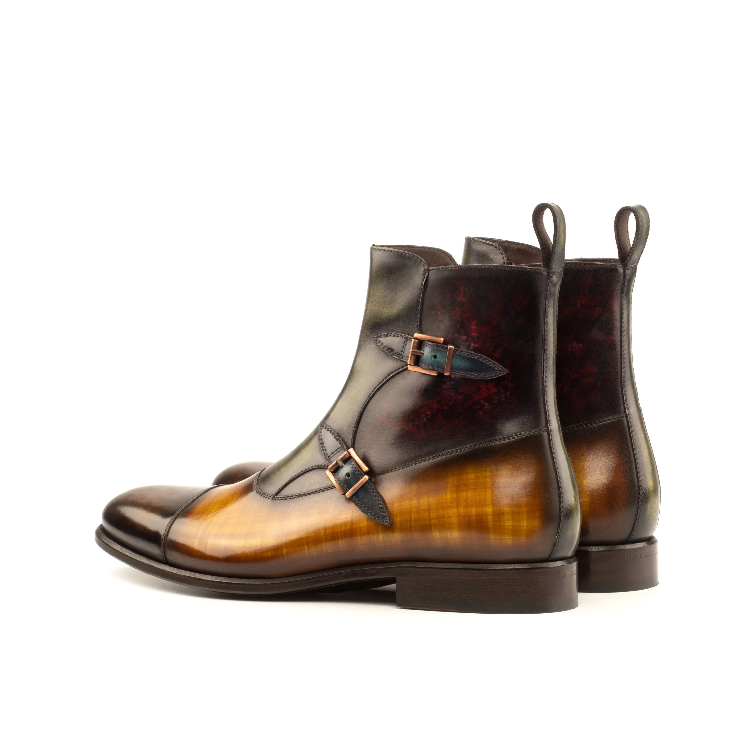 Brown leather monk strap boots, T59 Octavian Patina, stylish and sophisticated footwear