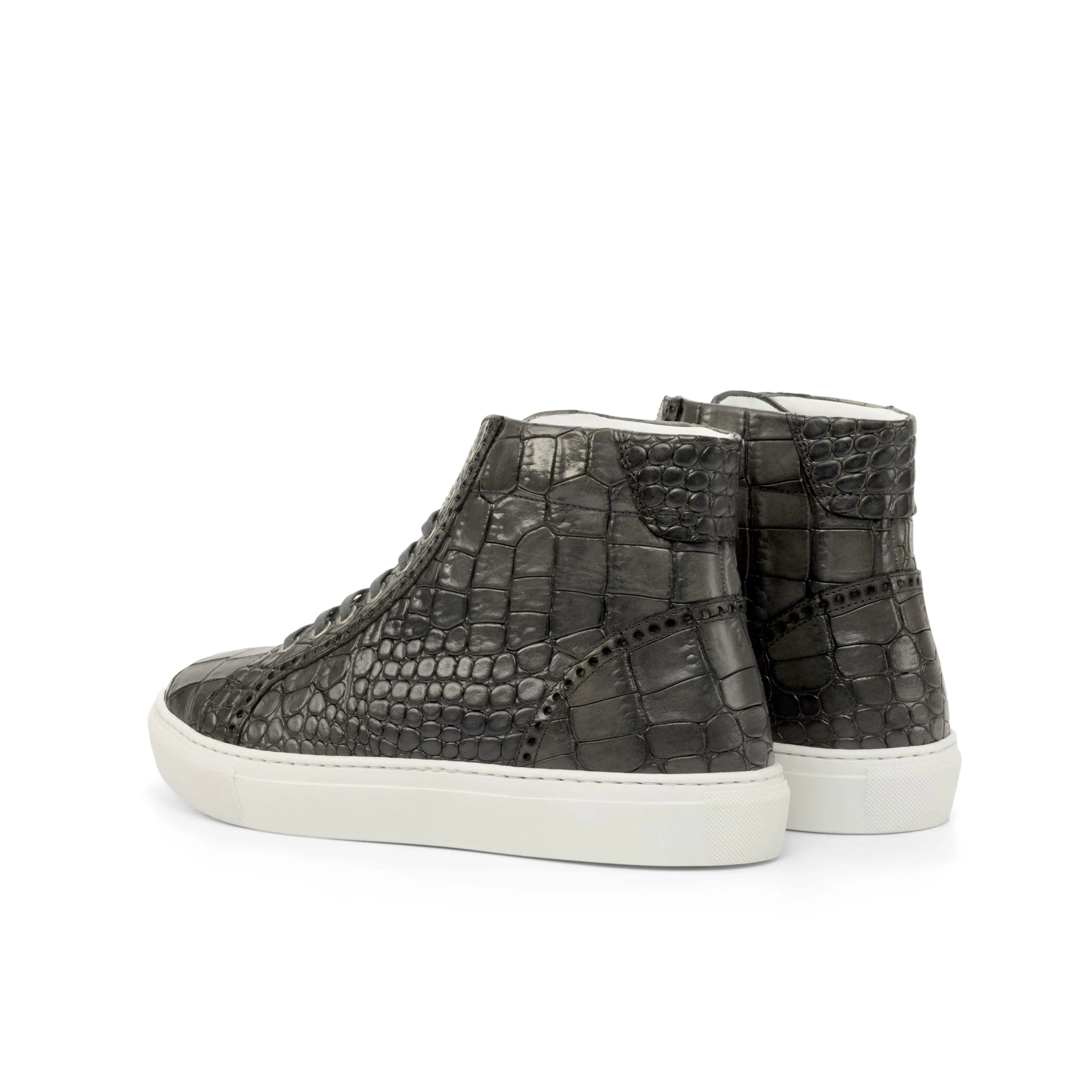 Gray crocodile-patterned T9 High Kicks Sneakers designed for style and comfort