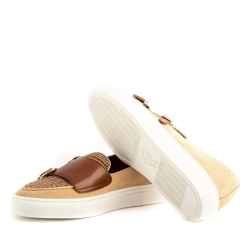 Tan and brown calf leather Tabnit Monk Sneaker II with monk strap design
