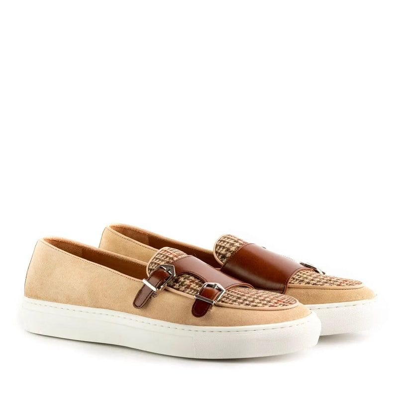 Tan and brown calf leather Tabnit Monk Sneaker II with stylish monk strap design