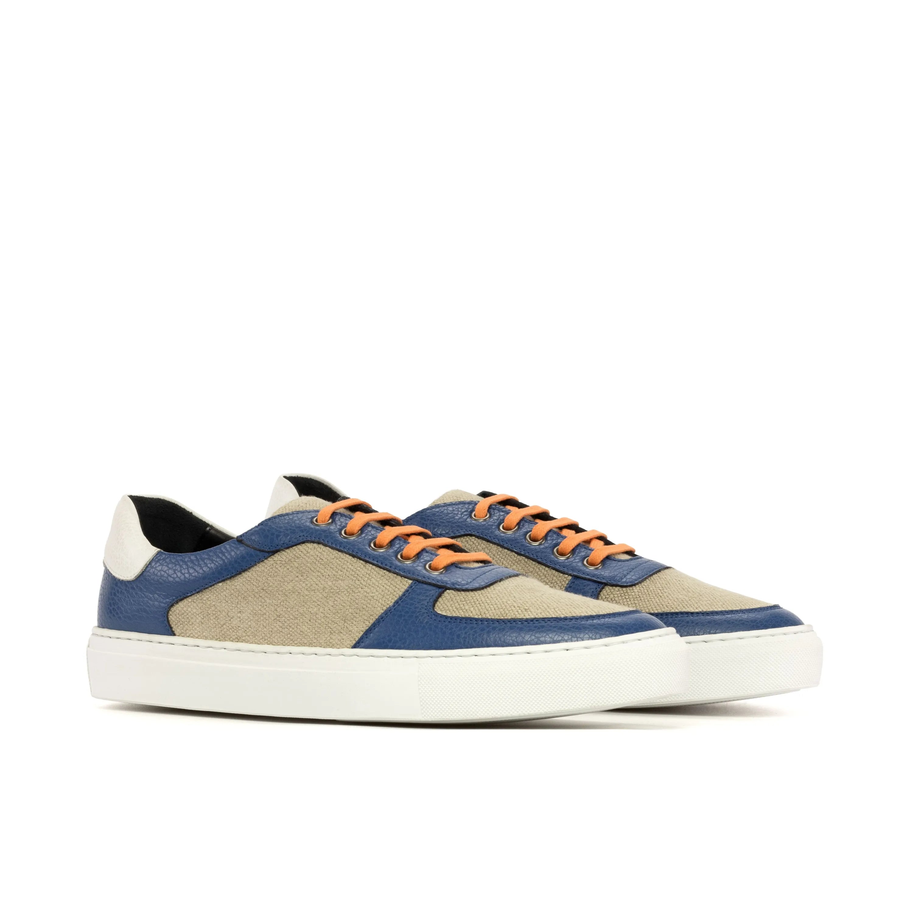 Blue and beige Talu Low Top Sneakers, luxury bespoke shoes for men