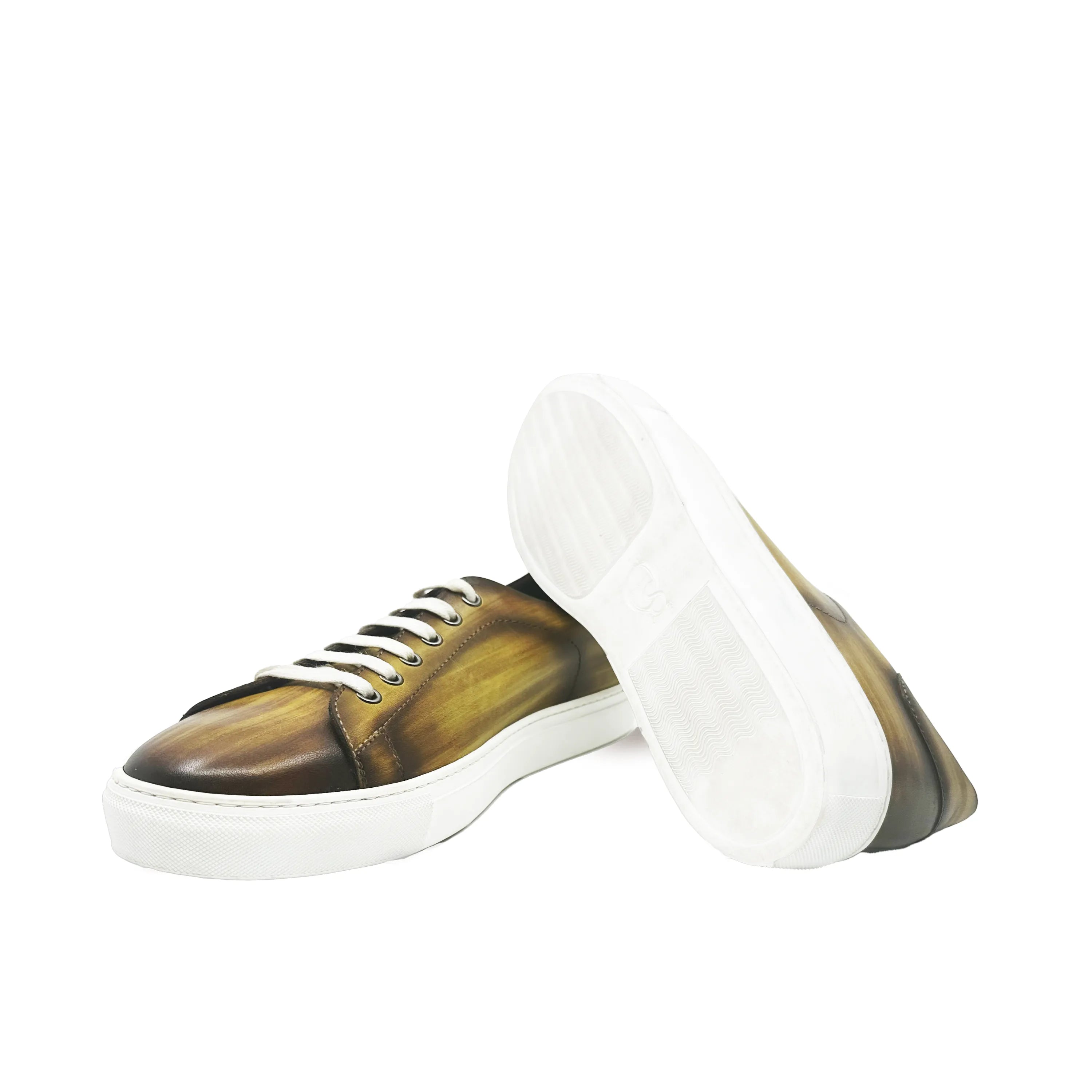 Leather Tanner Patina Trainer Sneaker featuring stylish white cupsole for comfort