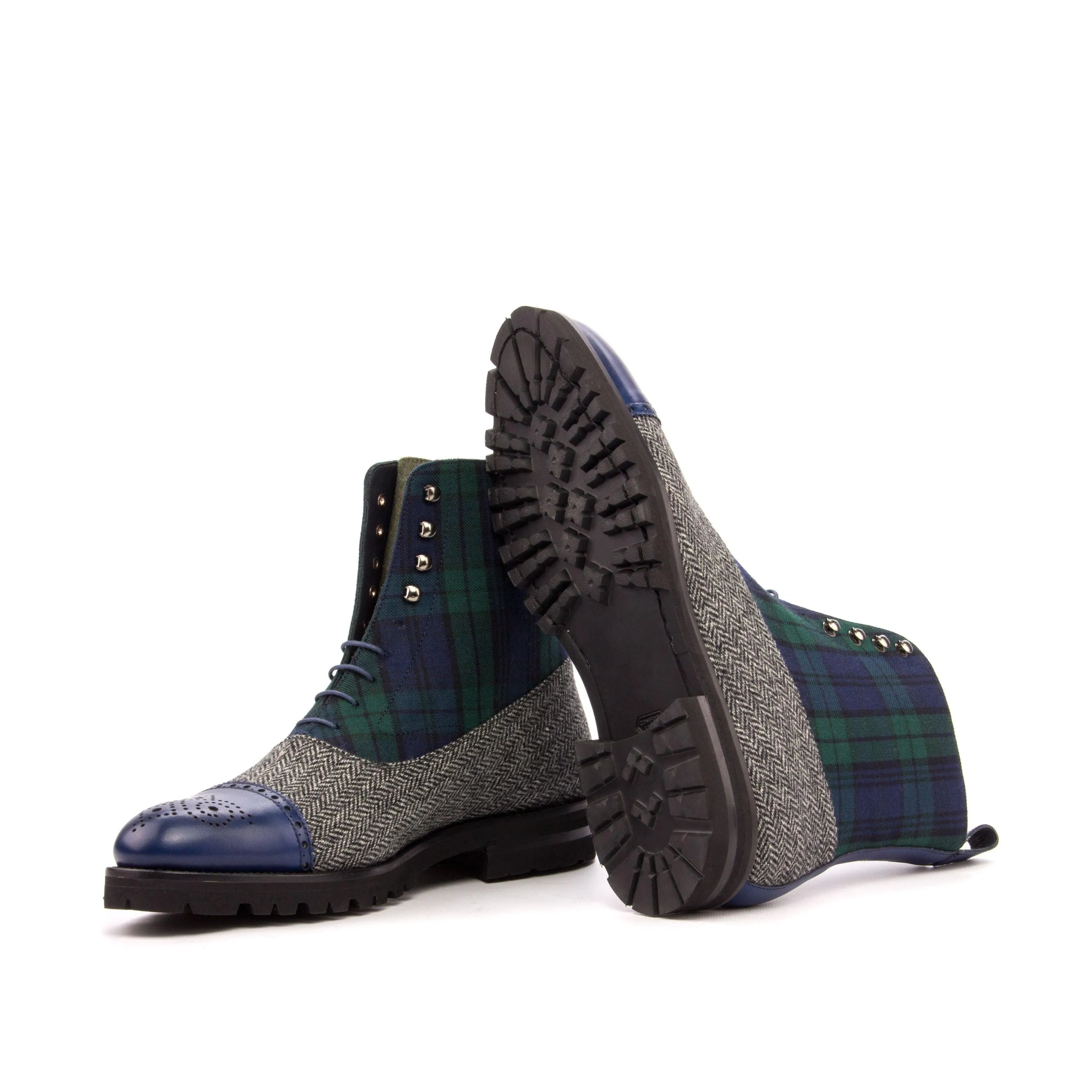 Tartan and herringbone lace-up Tapies Balmoral Boots II with Goodyear welting