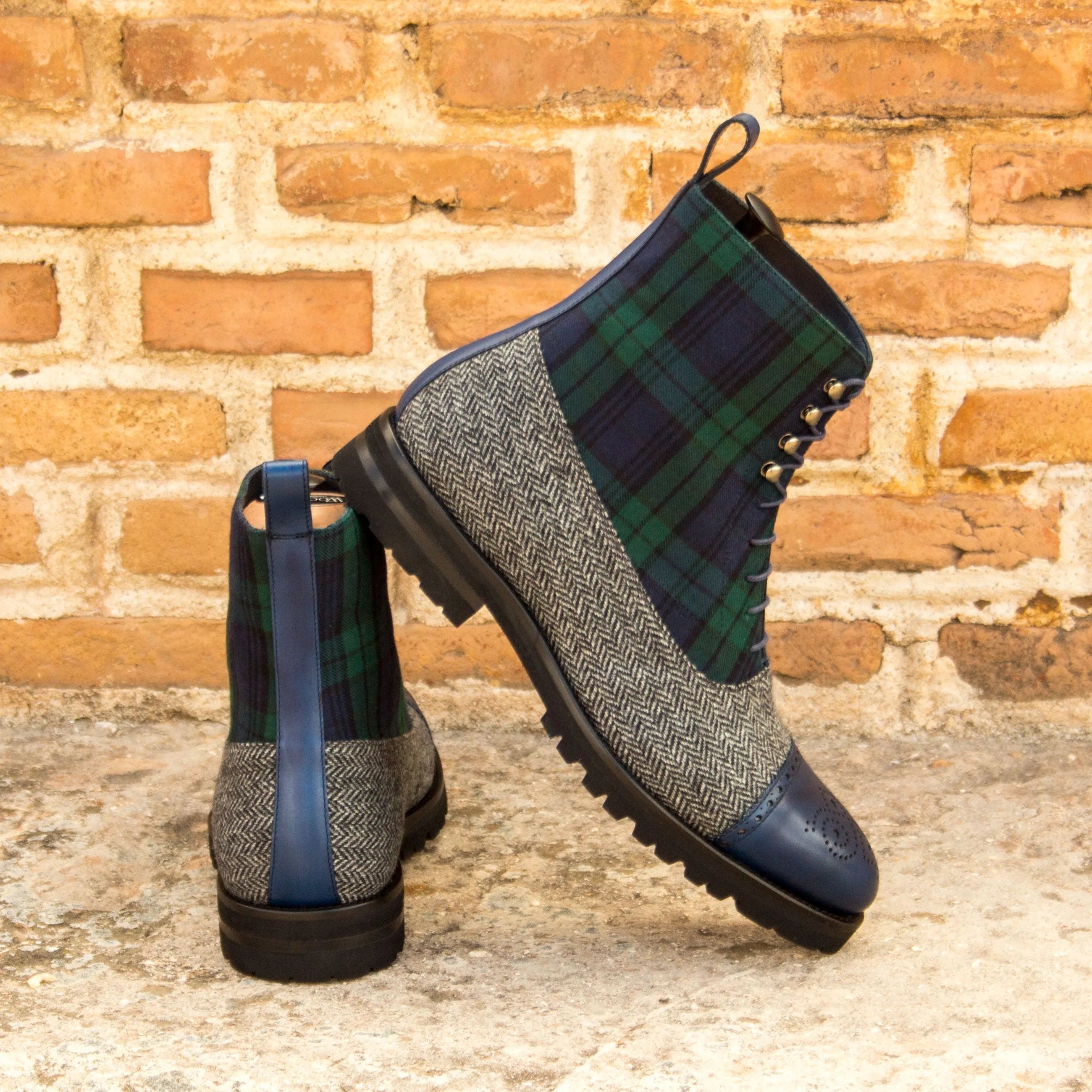 Tartan and herringbone Tapies Balmoral Boots featuring Goodyear welting