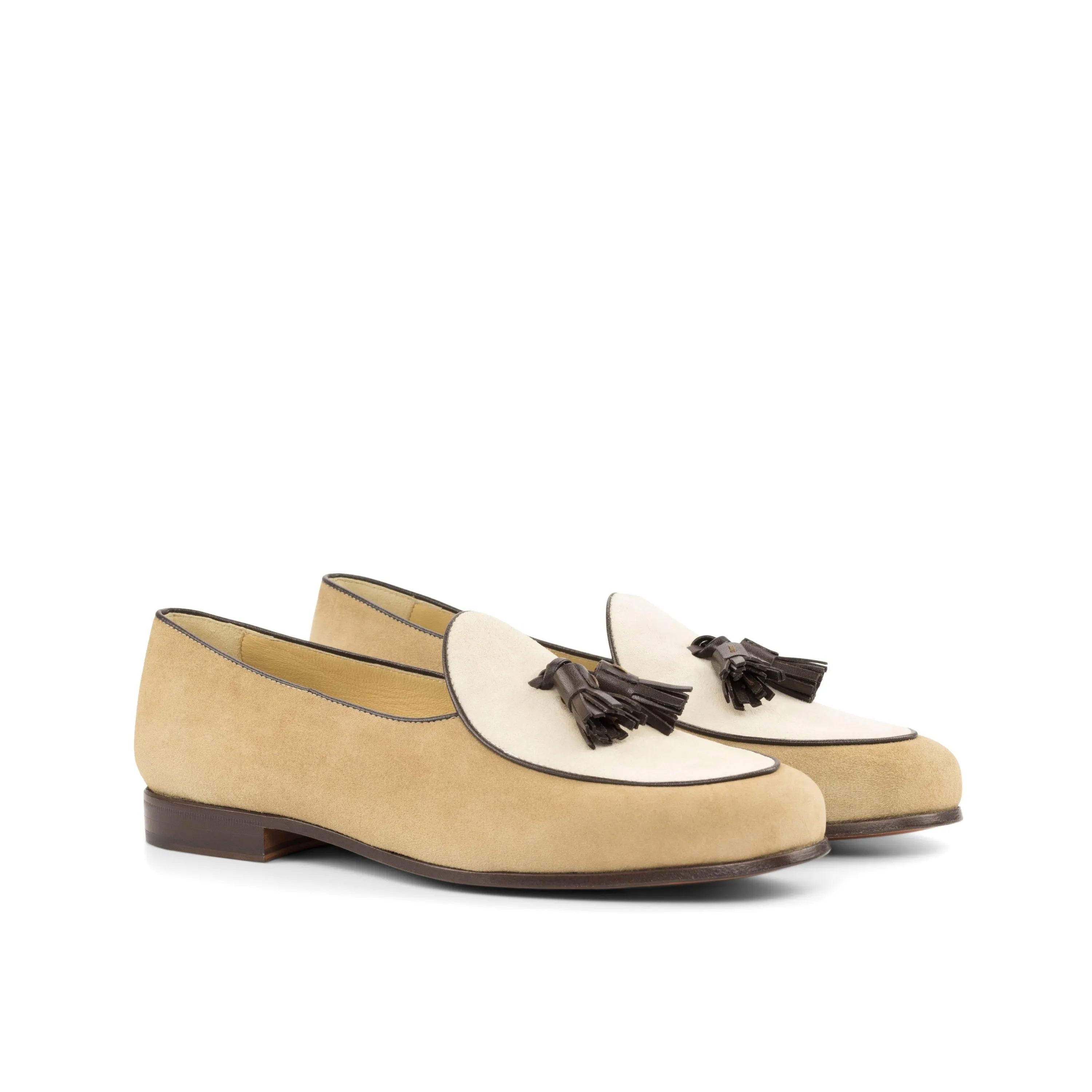 Tan and white tassel loafers, Teatro Belgian Slipper for stylish comfort
