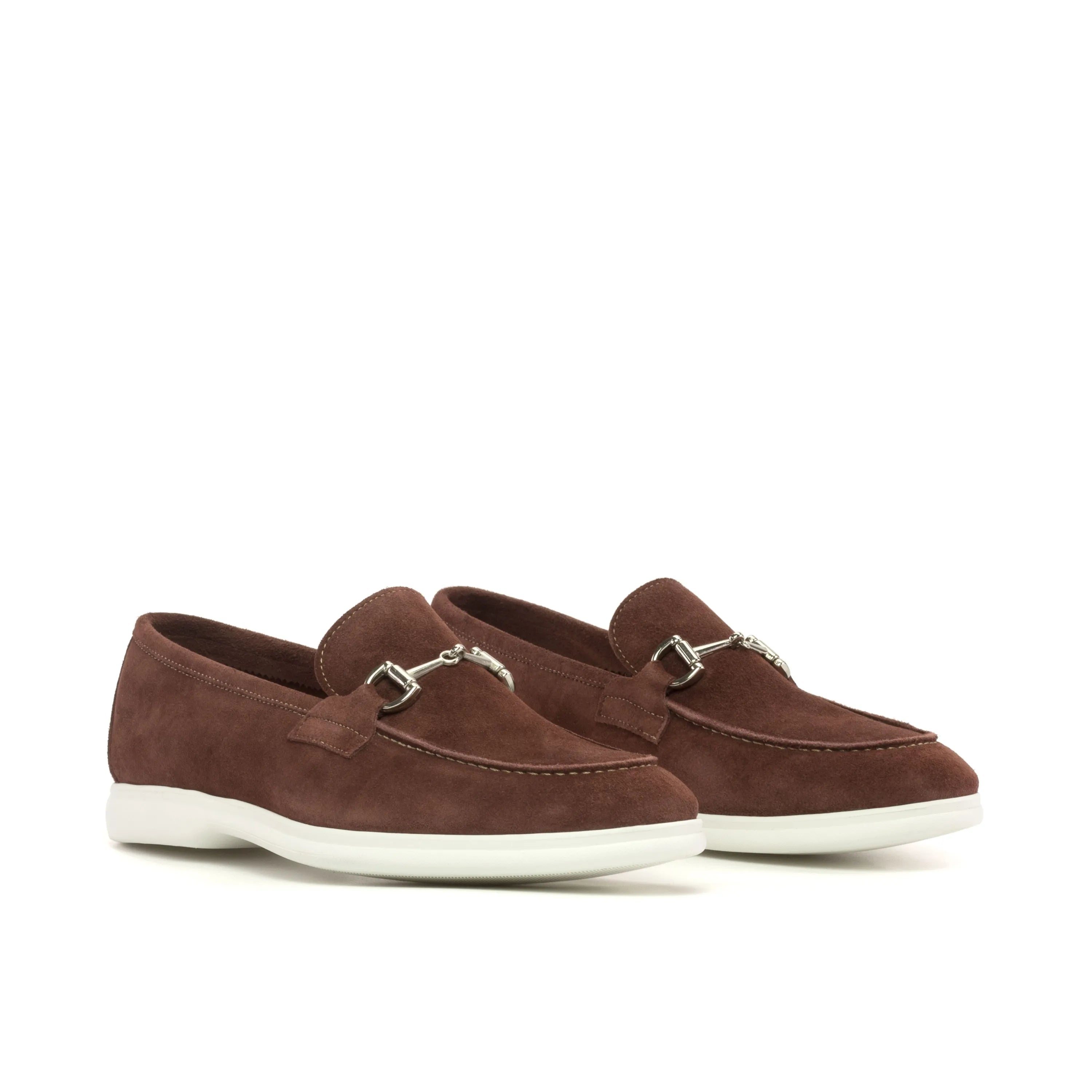 Brown suede loafers with silver hardware from Teo Moc Flex shoes collection
