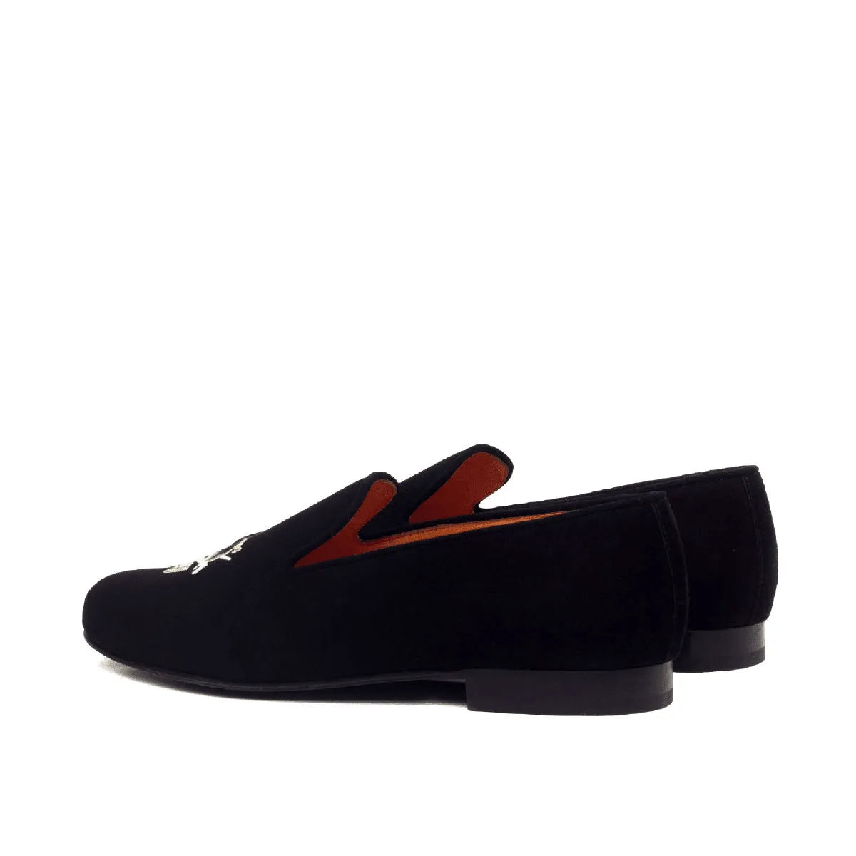 Black velvet loafer with orange lining, featured in the Eye Wellington Slip On II