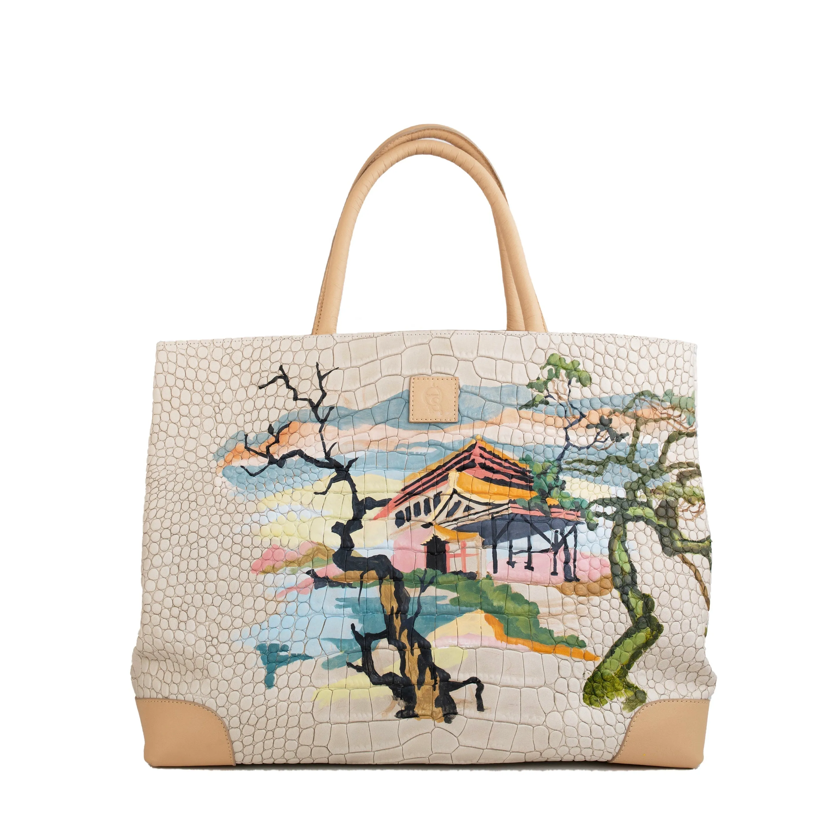 Crocodile-patterned Grace Weekender Bag featuring Asian-inspired artwork and croco embossed design
