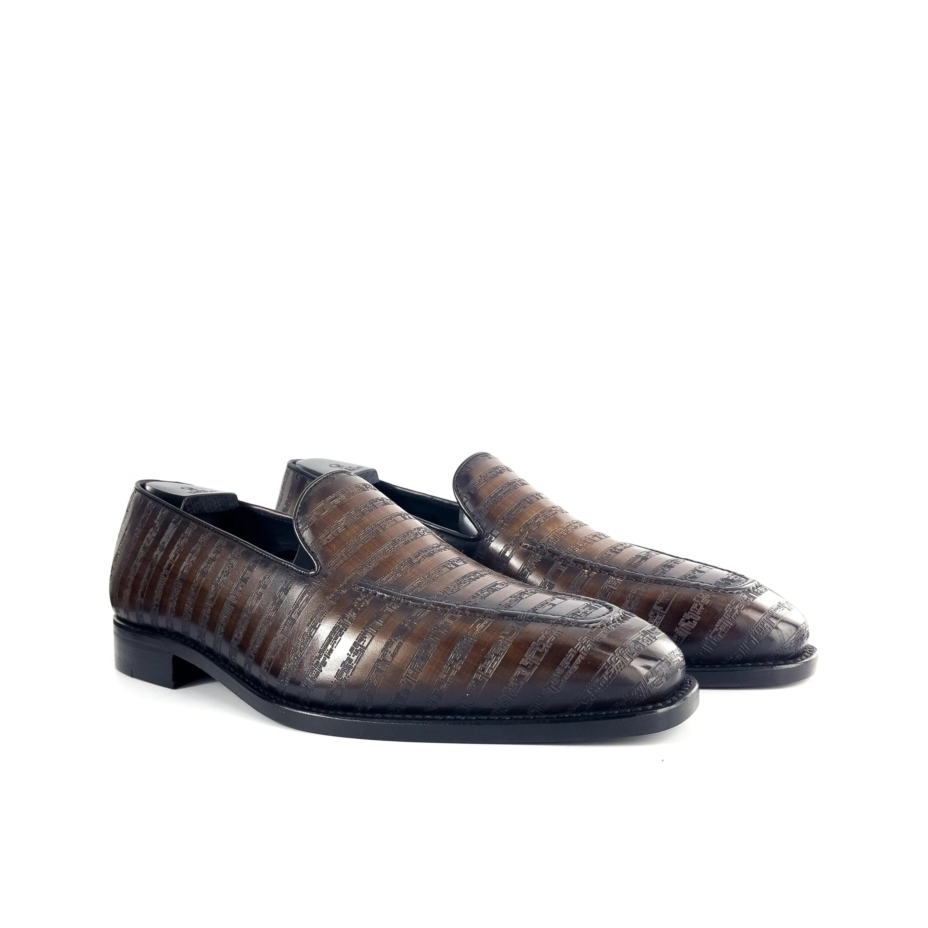 Striped brown leather loafers from The Poet VIII Patina featuring a leather art sole