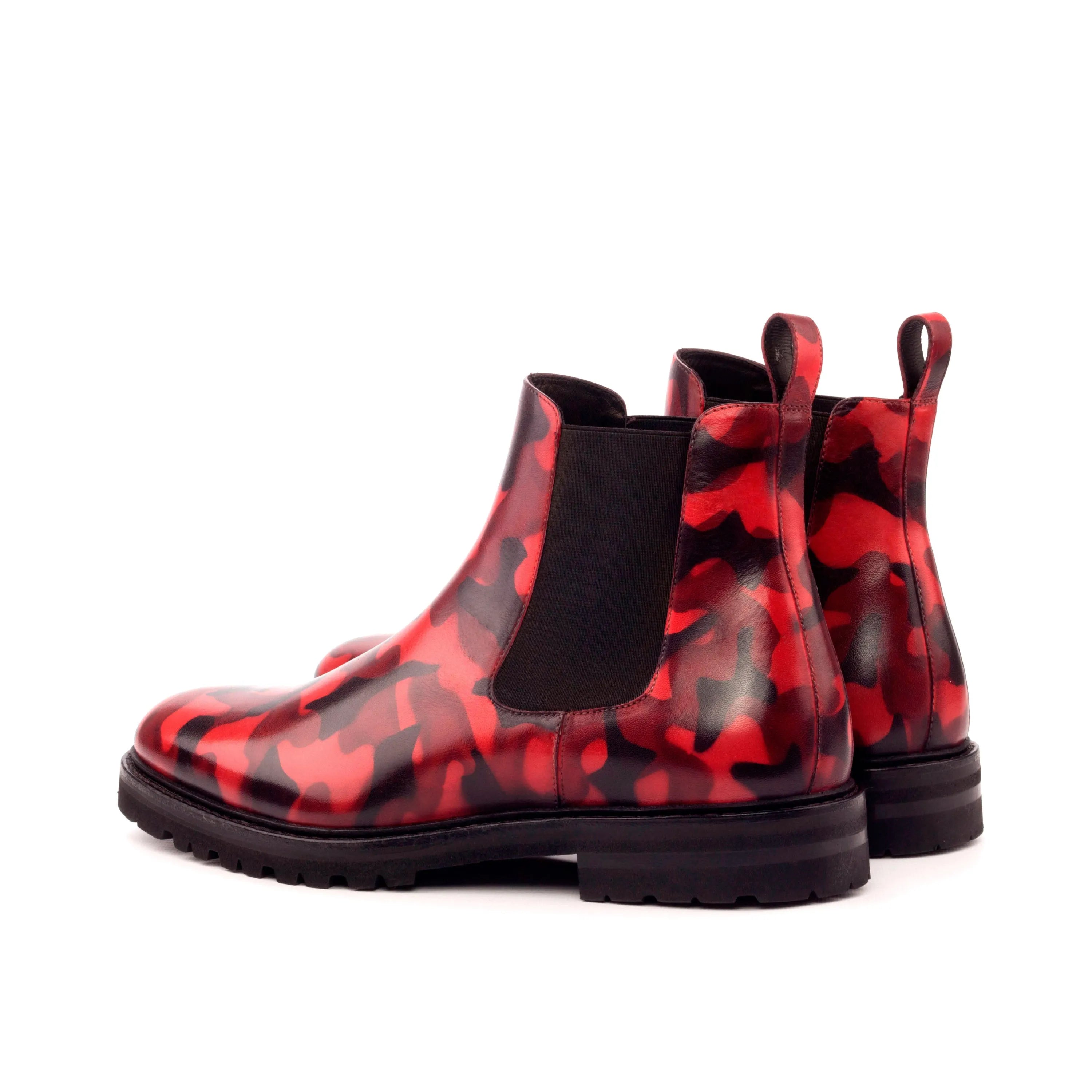 Red camouflage Theodora Chelsea Boots designed for style and versatility