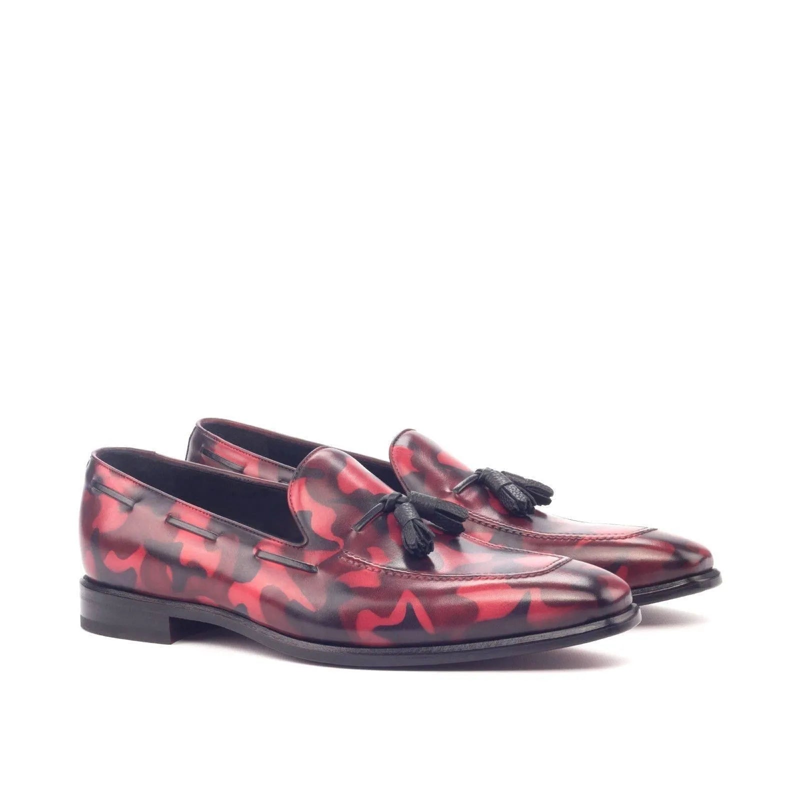 Red and black camouflage tassel loafers from Timo Camo Loafers II collection