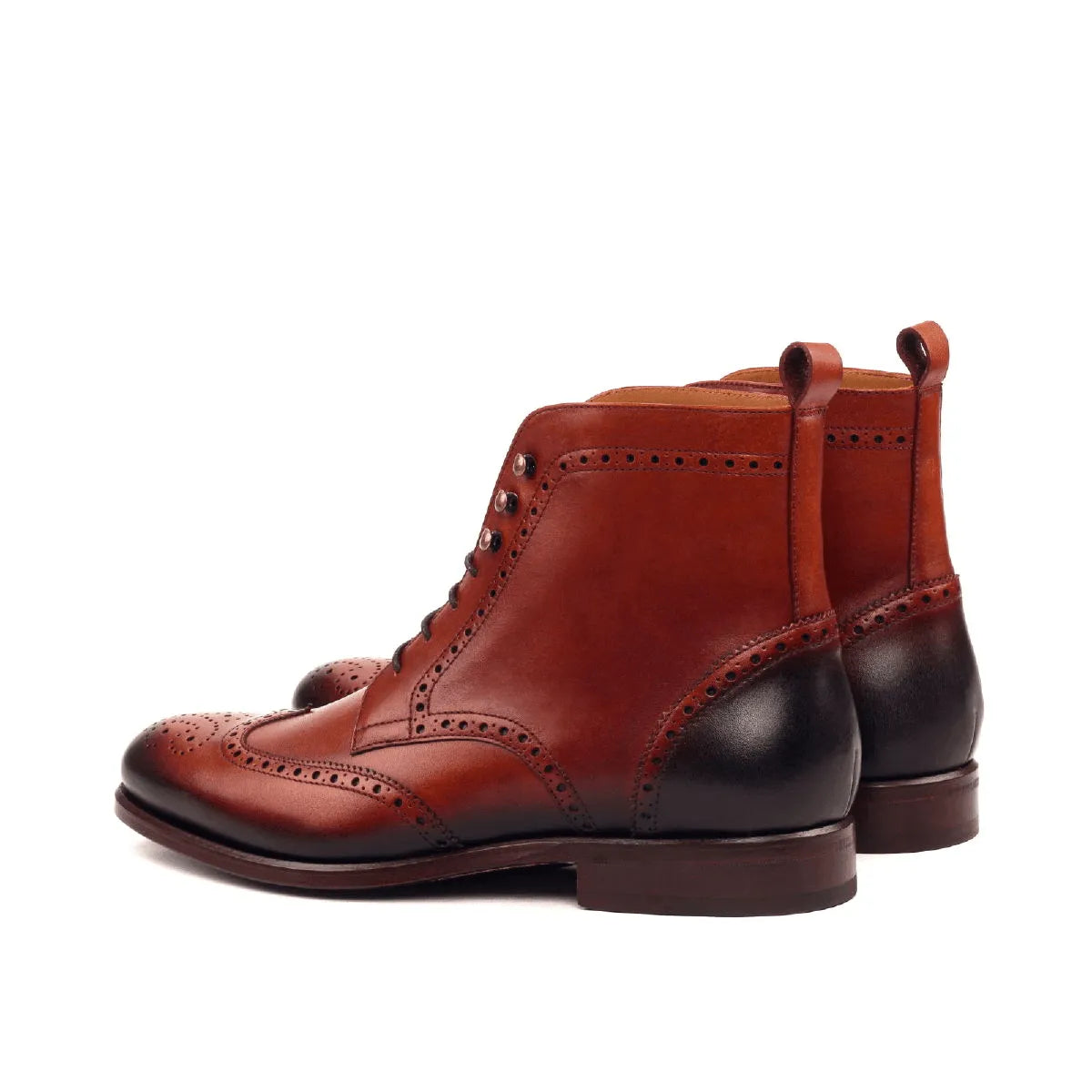 Brown leather wingtip boots showcasing Timon Military Brogue Boots II design