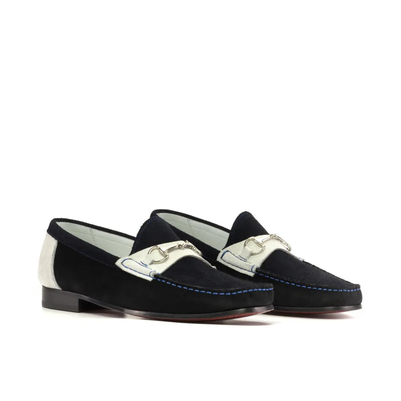 Black and white horsebit loafers from Timzy Moccasin, luxury bespoke shoes for men