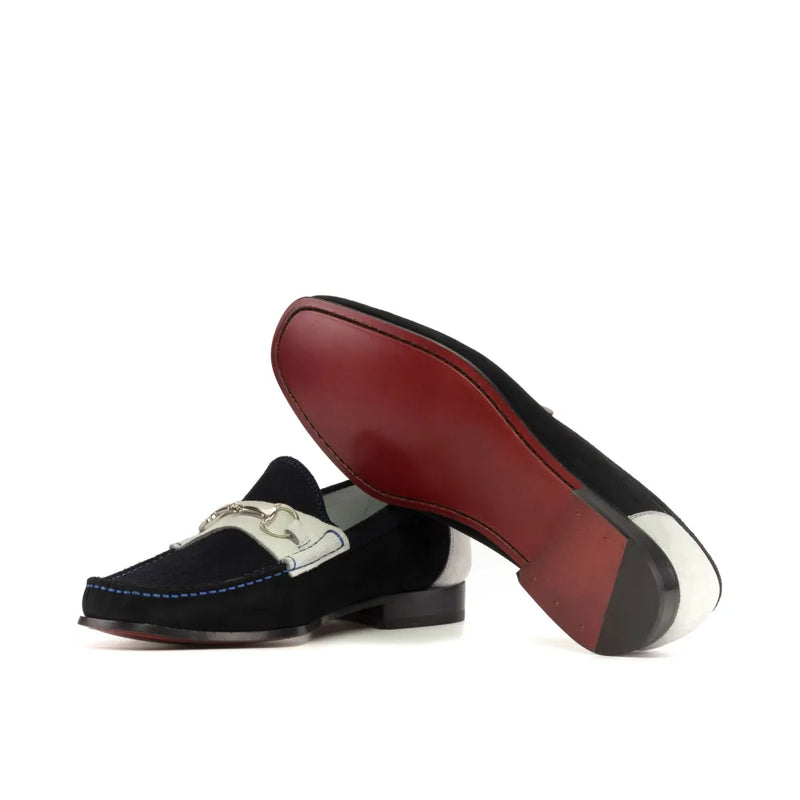 Black and white suede loafers from Timzy Moccasin, luxury bespoke shoes for men