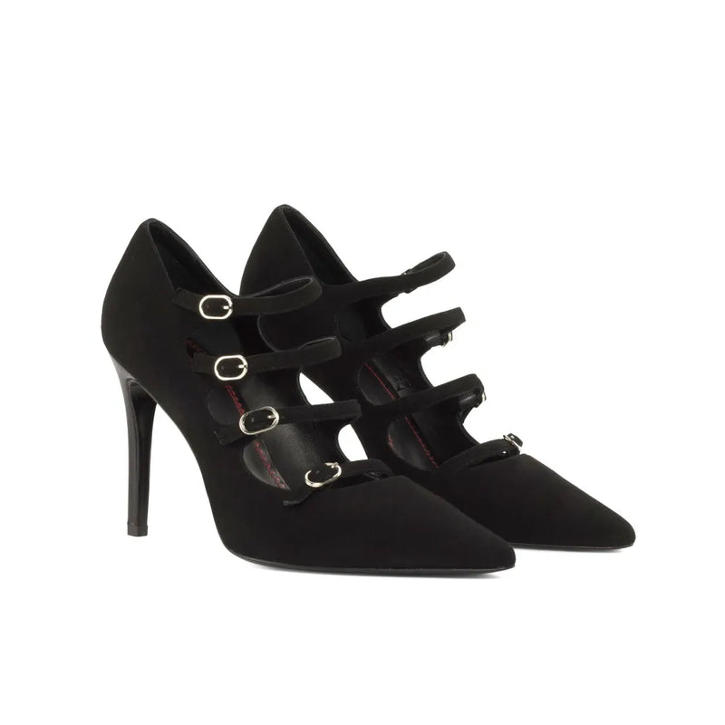 Black high-heeled Tina Venice High Heels featuring elegant multiple straps