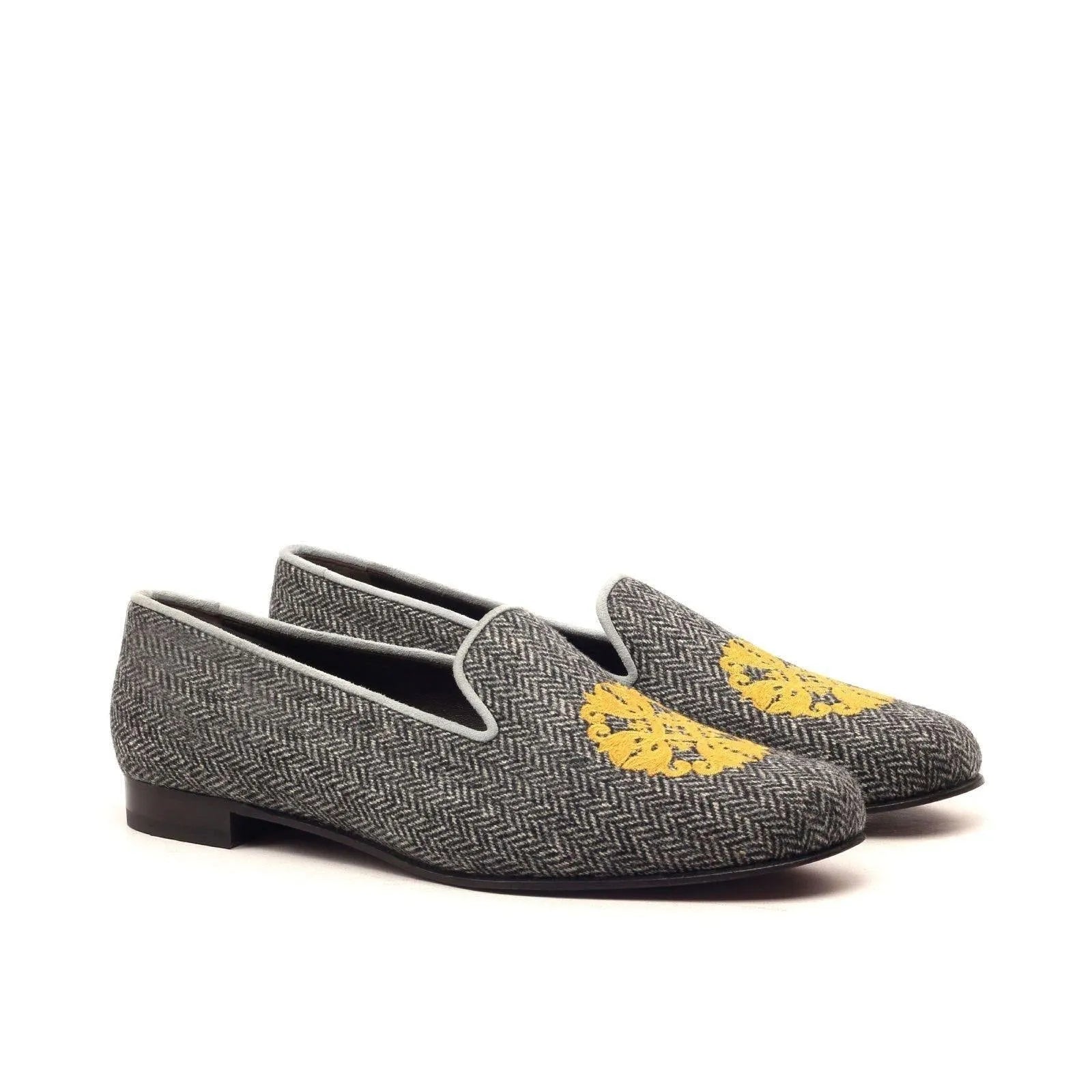 Gray herringbone loafers with yellow accents from Tina Womens Audrey Slipper II