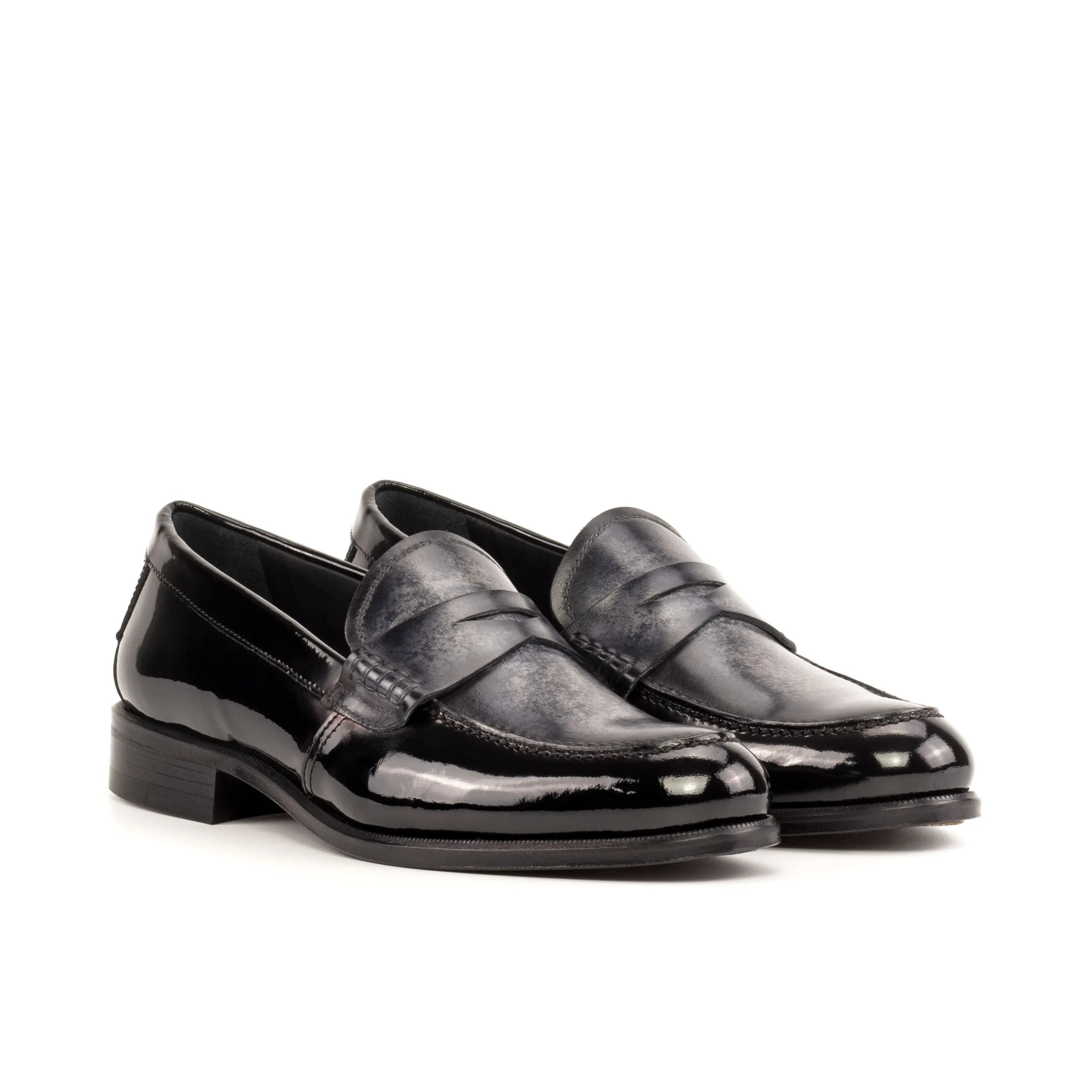 Pair of shiny black leather loafers from Titani Unisex Patina Loafers collection