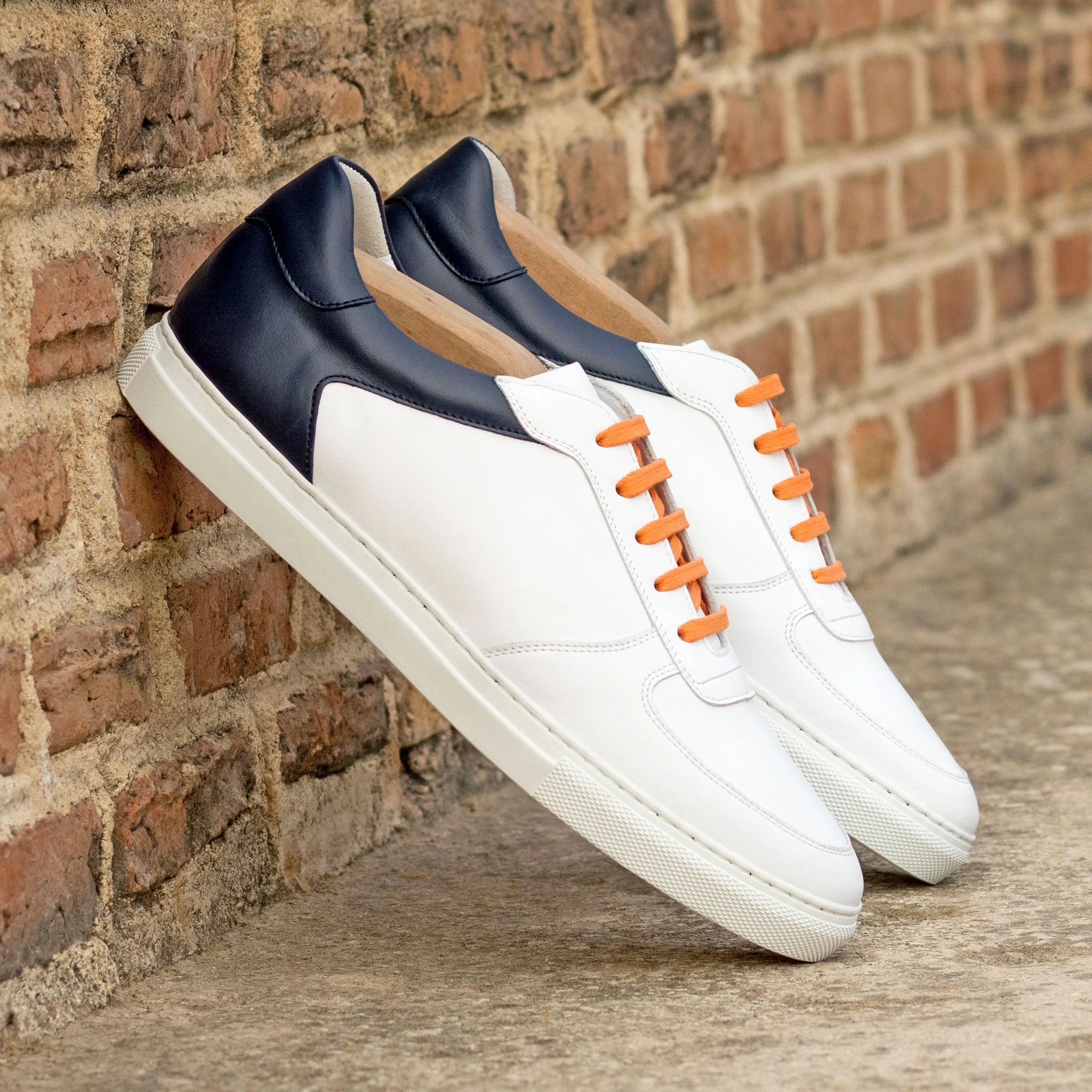 Two-tone Nappa leather Tommaso Low Top Sneakers with vibrant orange laces