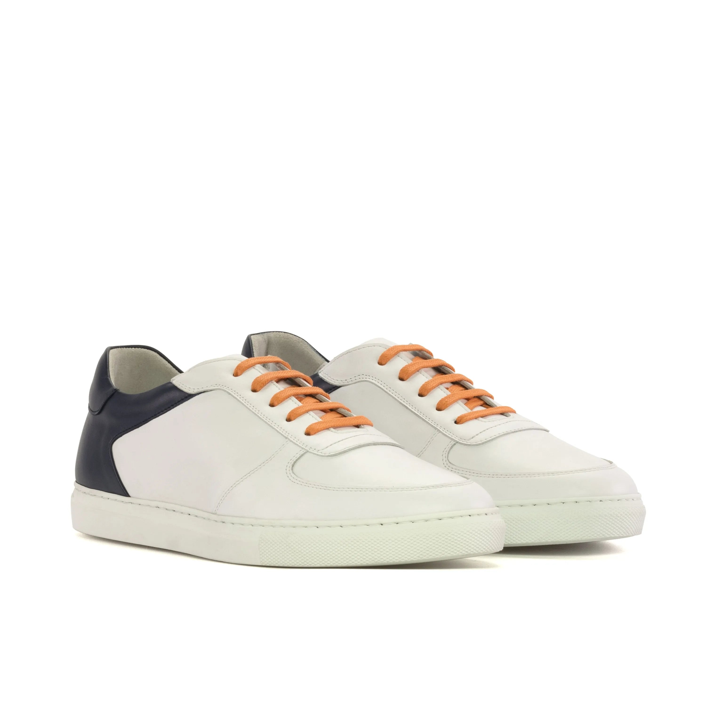 White Nappa leather Tommaso Low Top Sneakers with orange laces for stylish casual wear