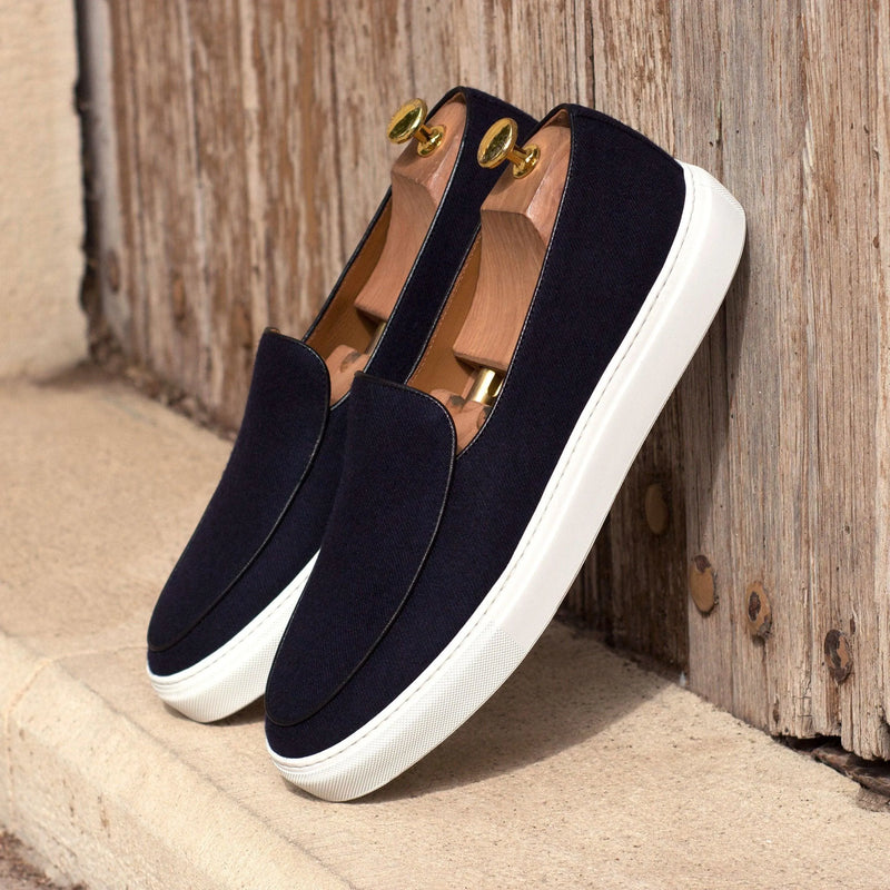 Navy suede Tommy90 Belgian Monk sneakers with white soles for stylish comfort
