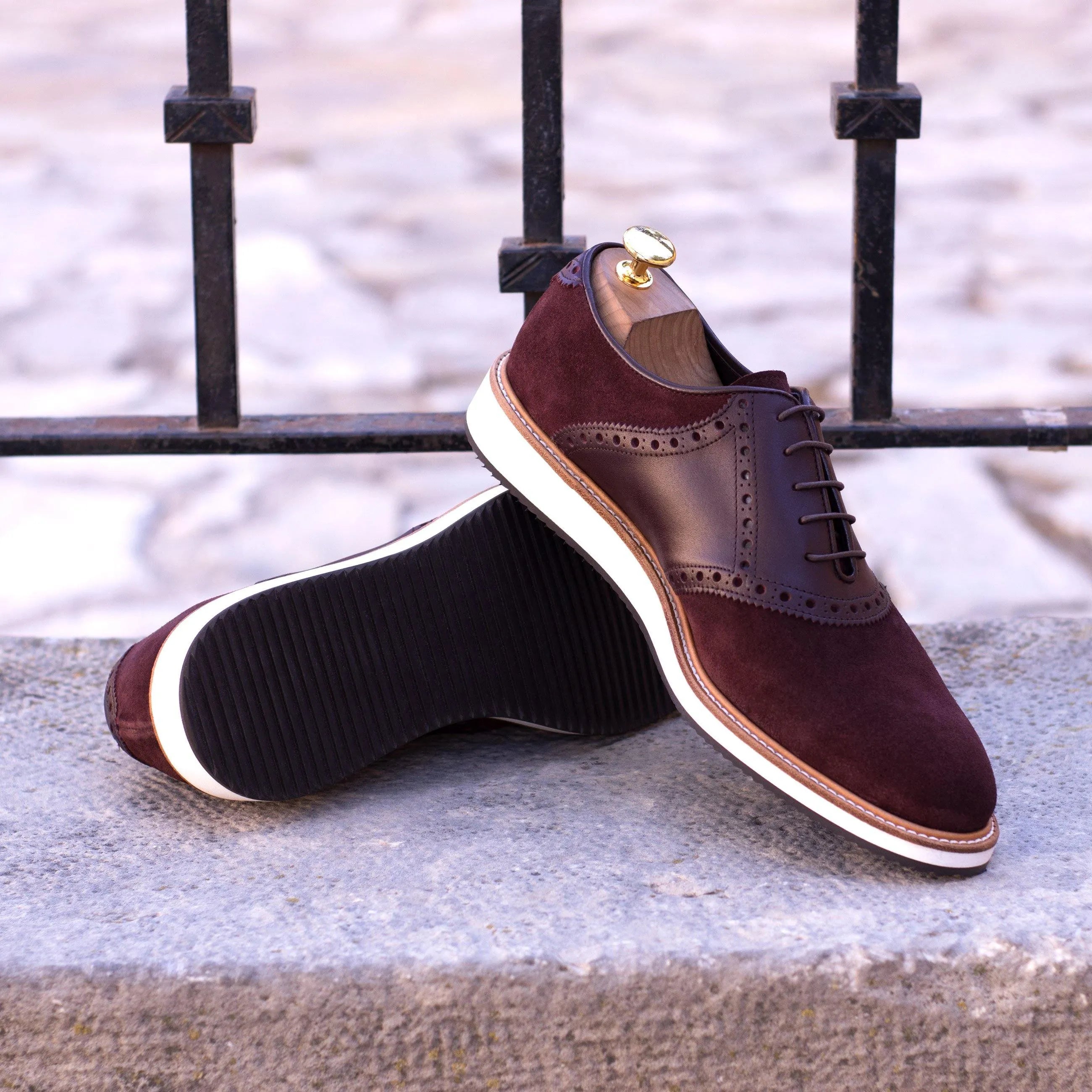 Burgundy leather TR91 saddle shoes offering elegance and style for any occasion