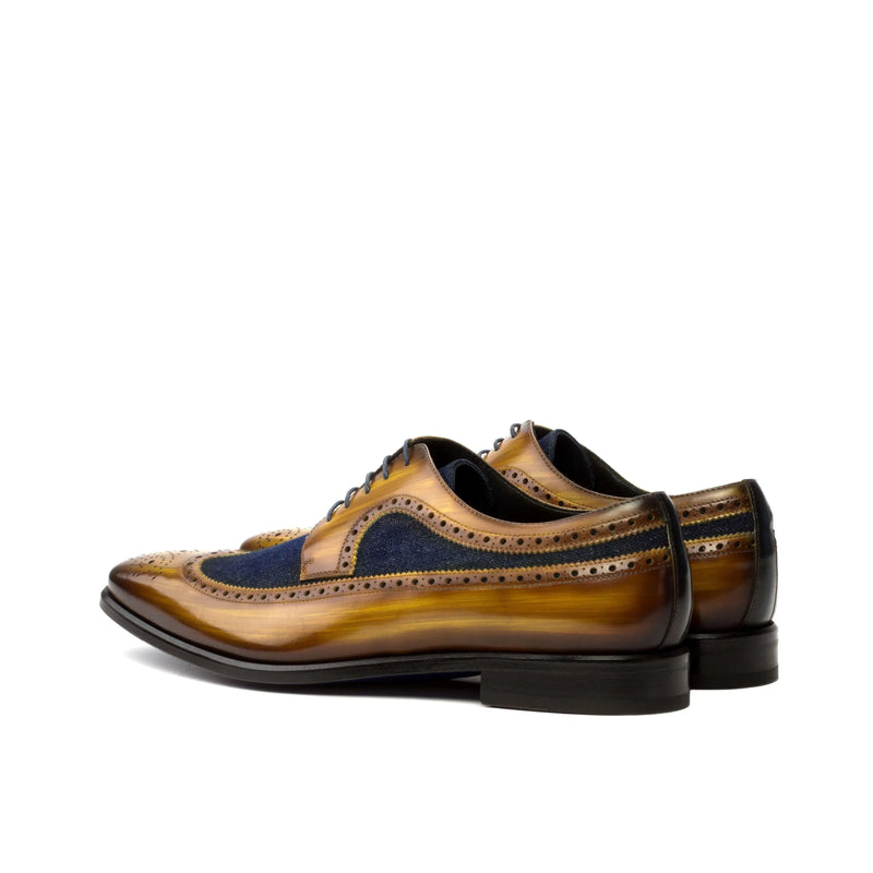 Brown and blue leather wingtip shoes, Trevor Longwing Blucher II with crust patina
