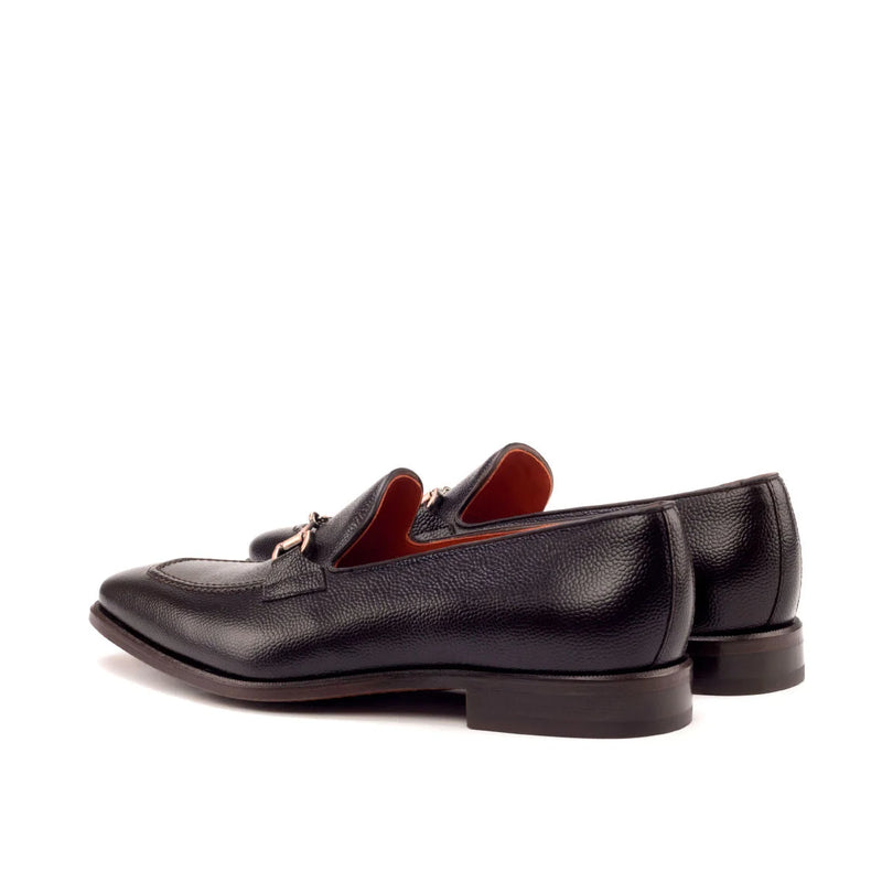 Trilo Loafers: black leather with silver hardware, red lining, dark brown painted calf, leather sole
