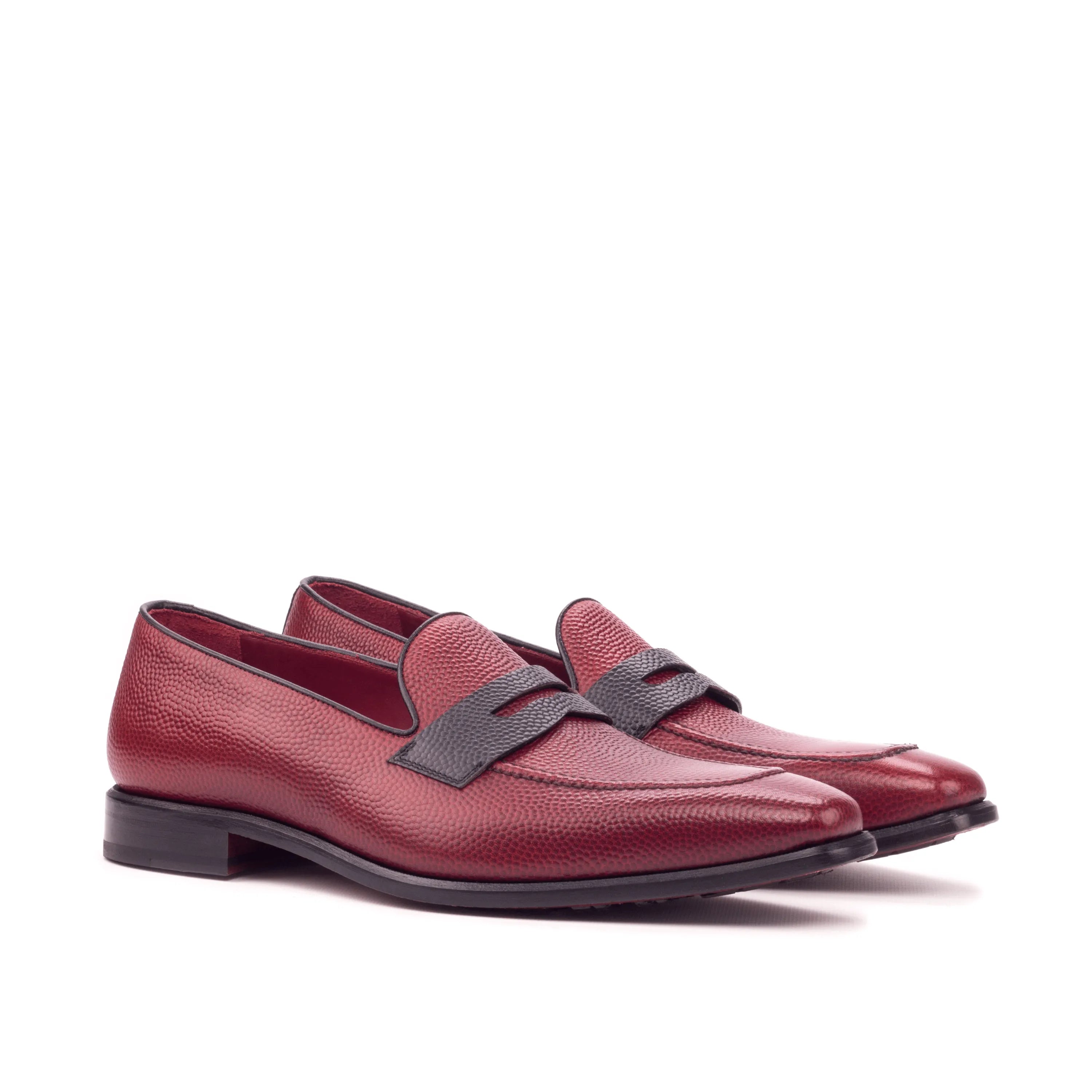 Burgundy leather penny loafers, Tzu Loafers, luxurious bespoke shoes for men