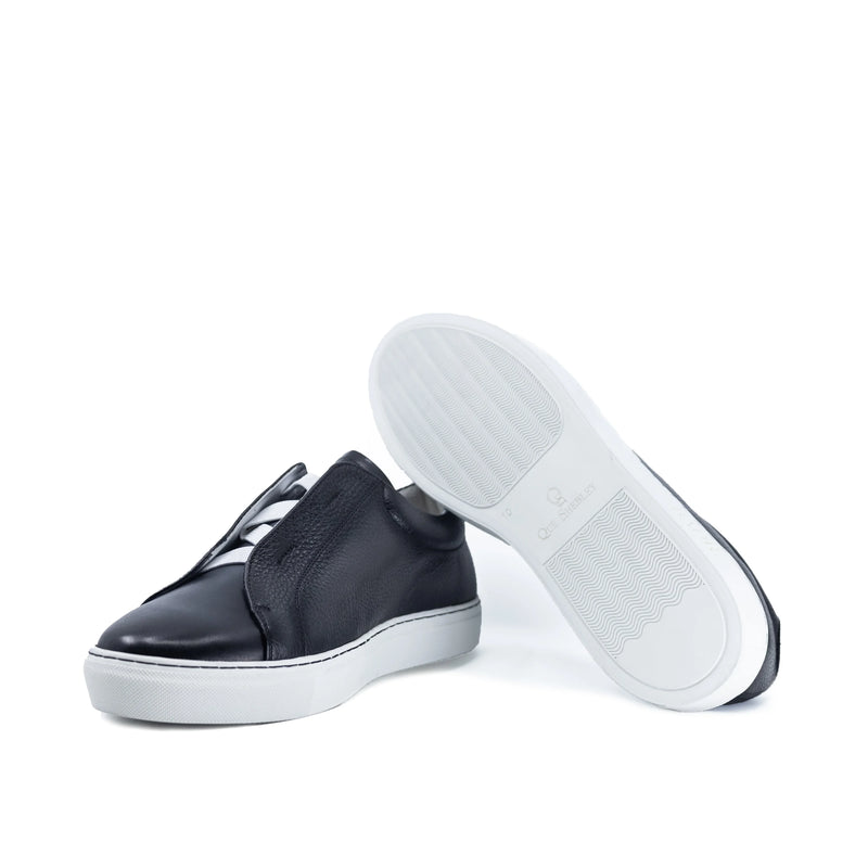 Gavin laceless sneaker in black Italian leather with white sole