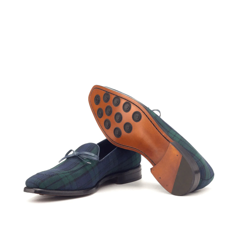 Blue and green plaid Valdes Loafers II, luxury bespoke shoes for men, ideal for executives