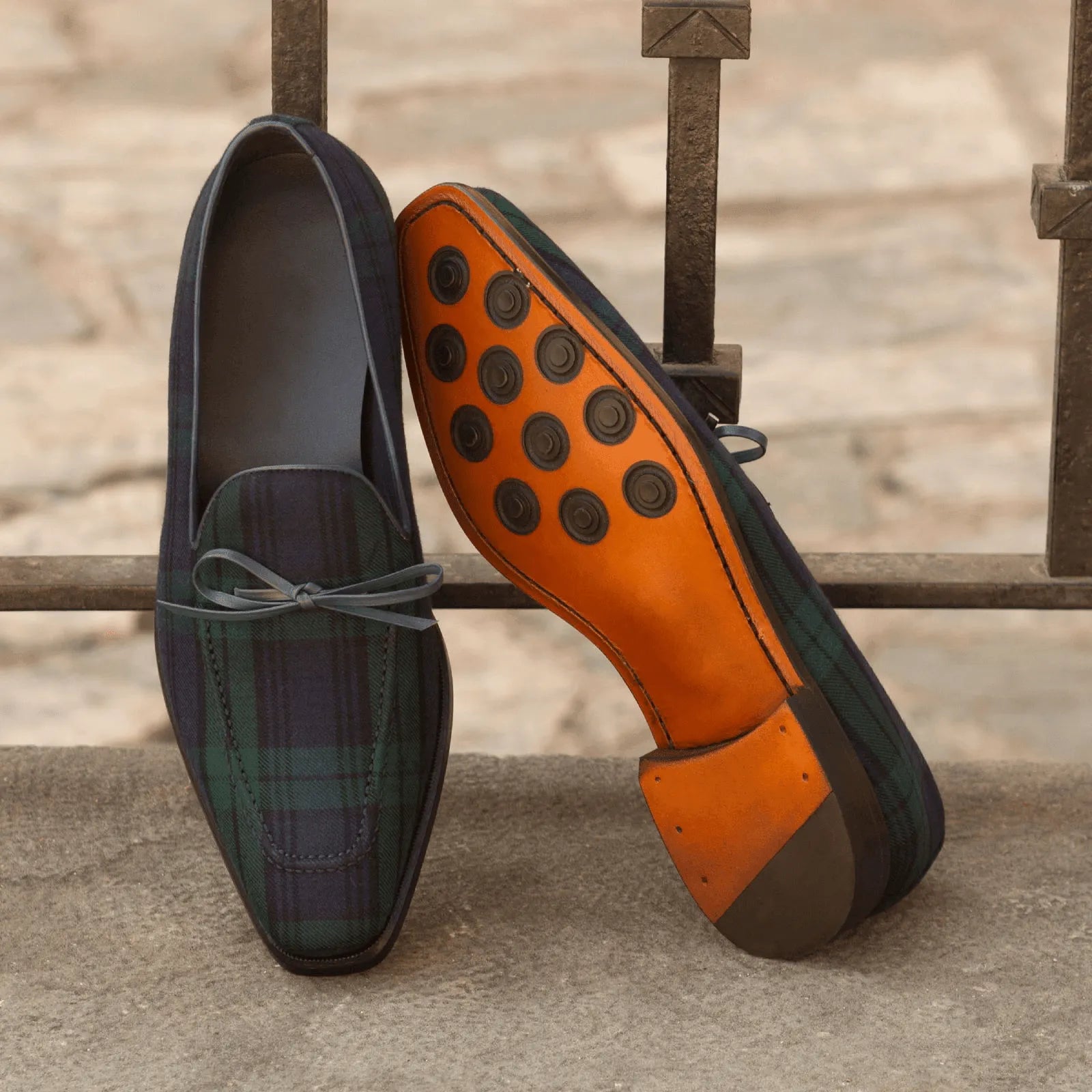 Plaid patterned leather loafers from Valdes Loafers II for luxury bespoke shoes for men