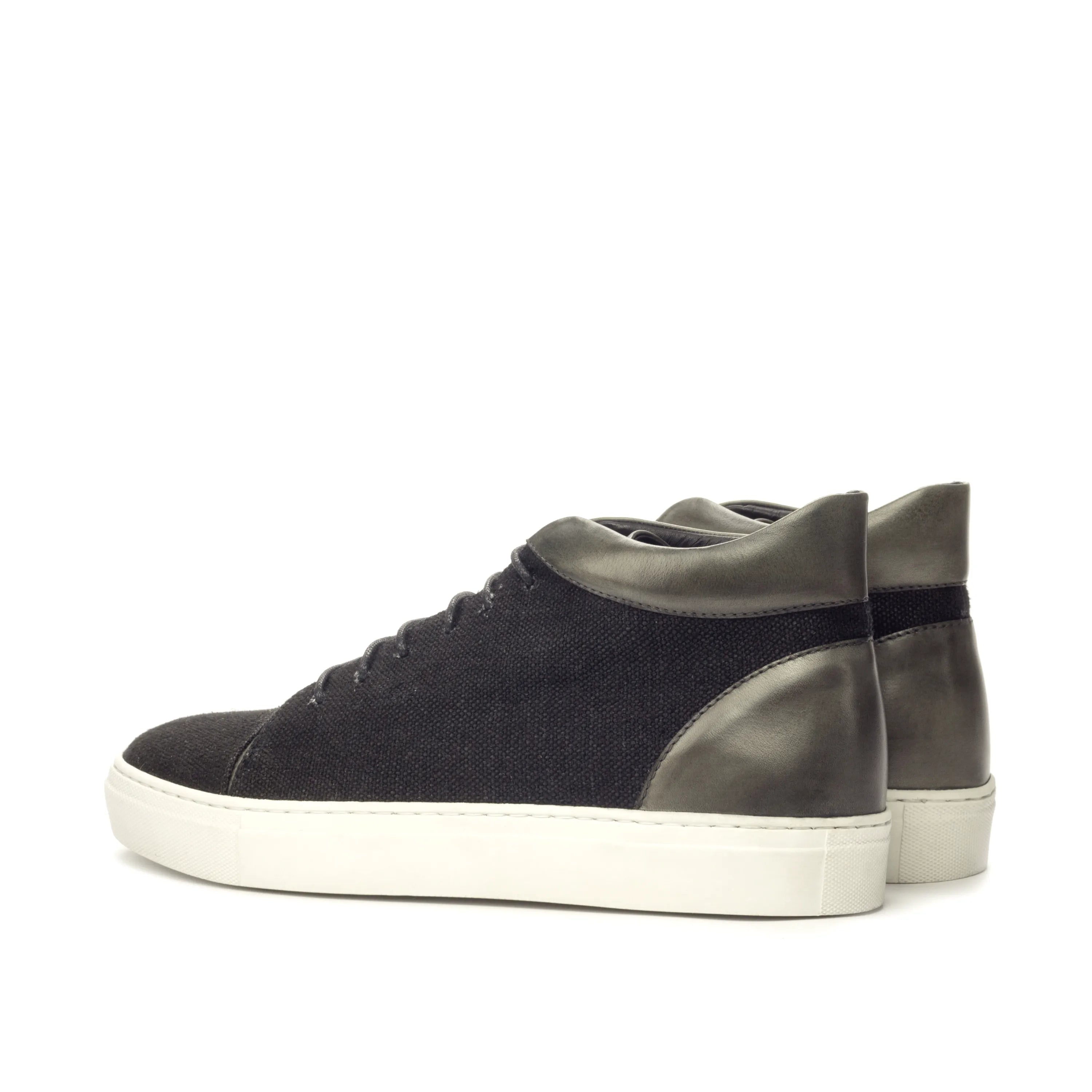 Black and gray Vega high top sneakers, luxury bespoke shoes for men