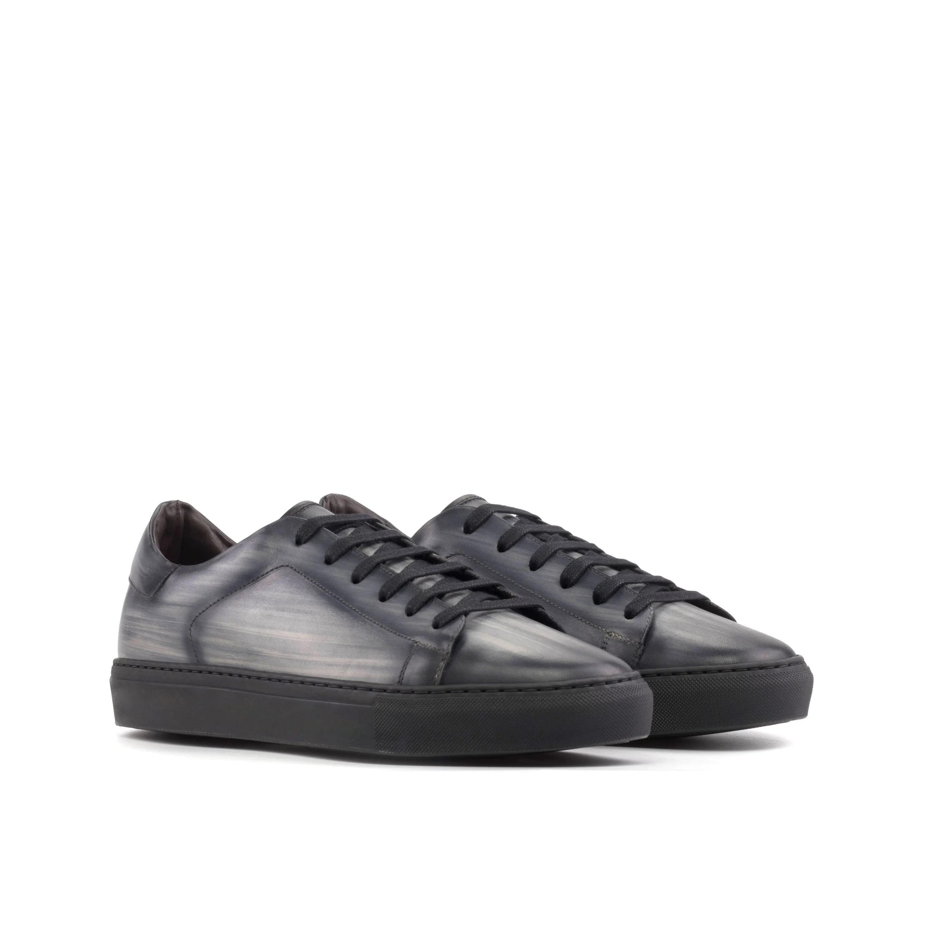 Pair of gray leather sneakers, Verve Trainer Patina, stylish cupsole trainer design