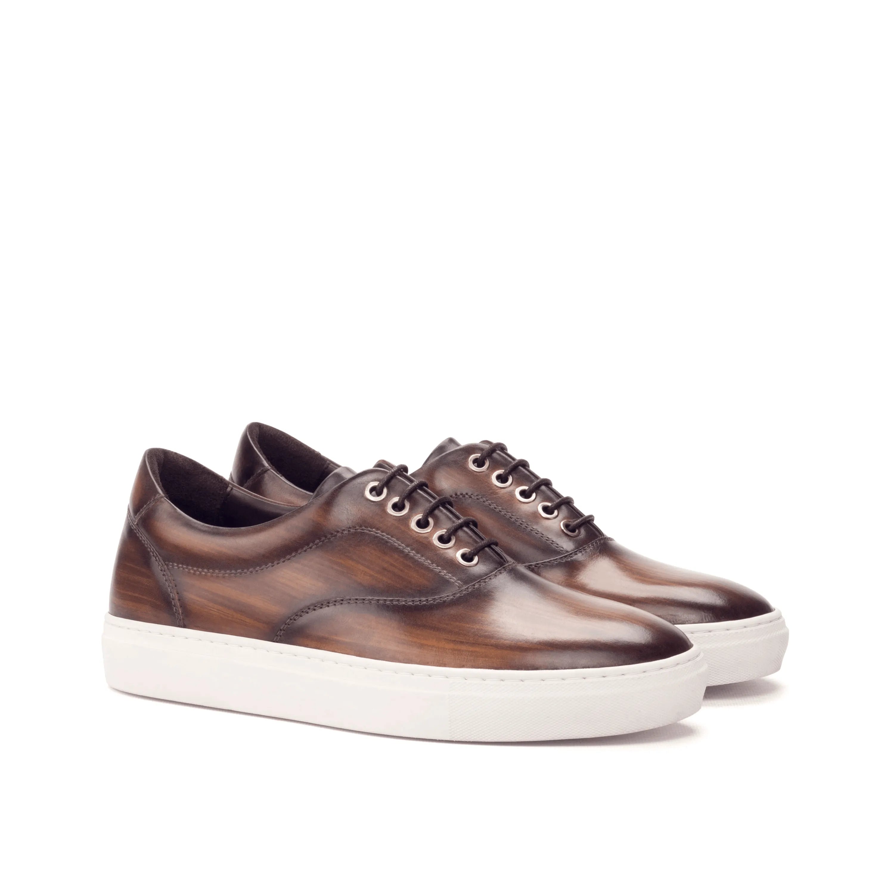 Brown leather Vicenzo Top Sider Patina Sneakers with white soles, a stylish cupsole trainer