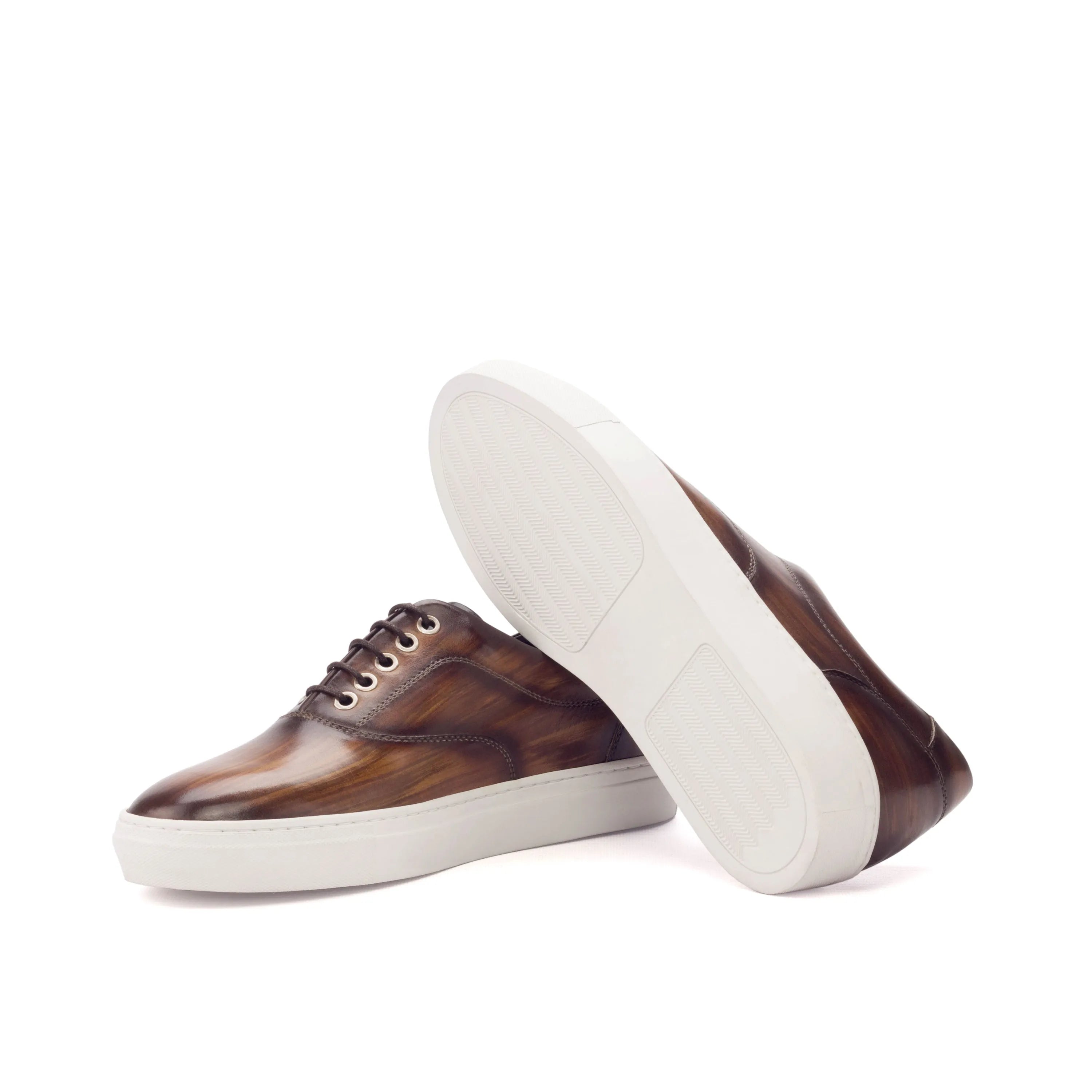 Brown leather Vicenzo Top Sider Patina Sneakers featuring white soles for a stylish look