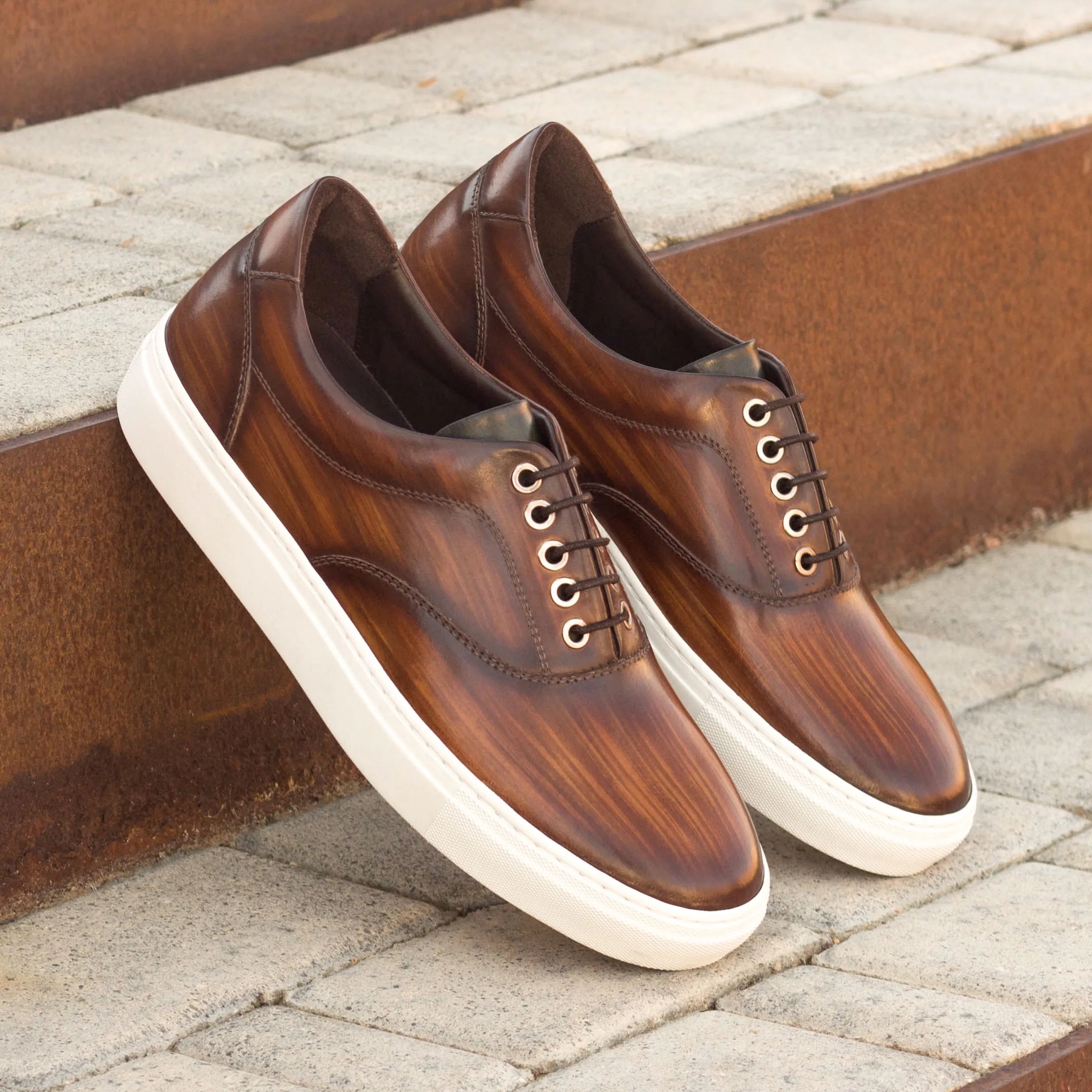 Brown leather Vicenzo Top Sider Patina Sneaker featuring a stylish crust patina finish