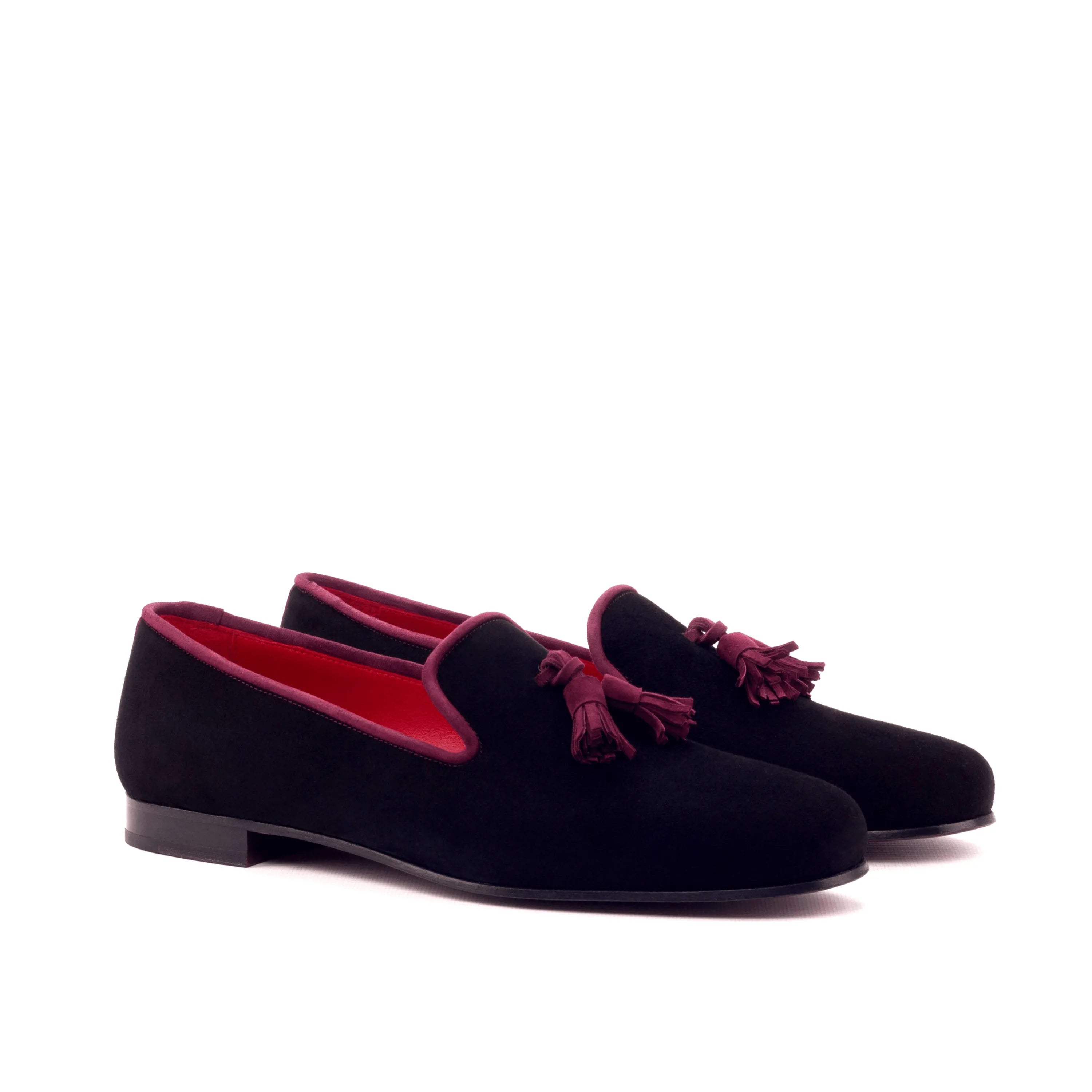 Black velvet tassel loafers with red trim from Victor Wellington Slip On II collection