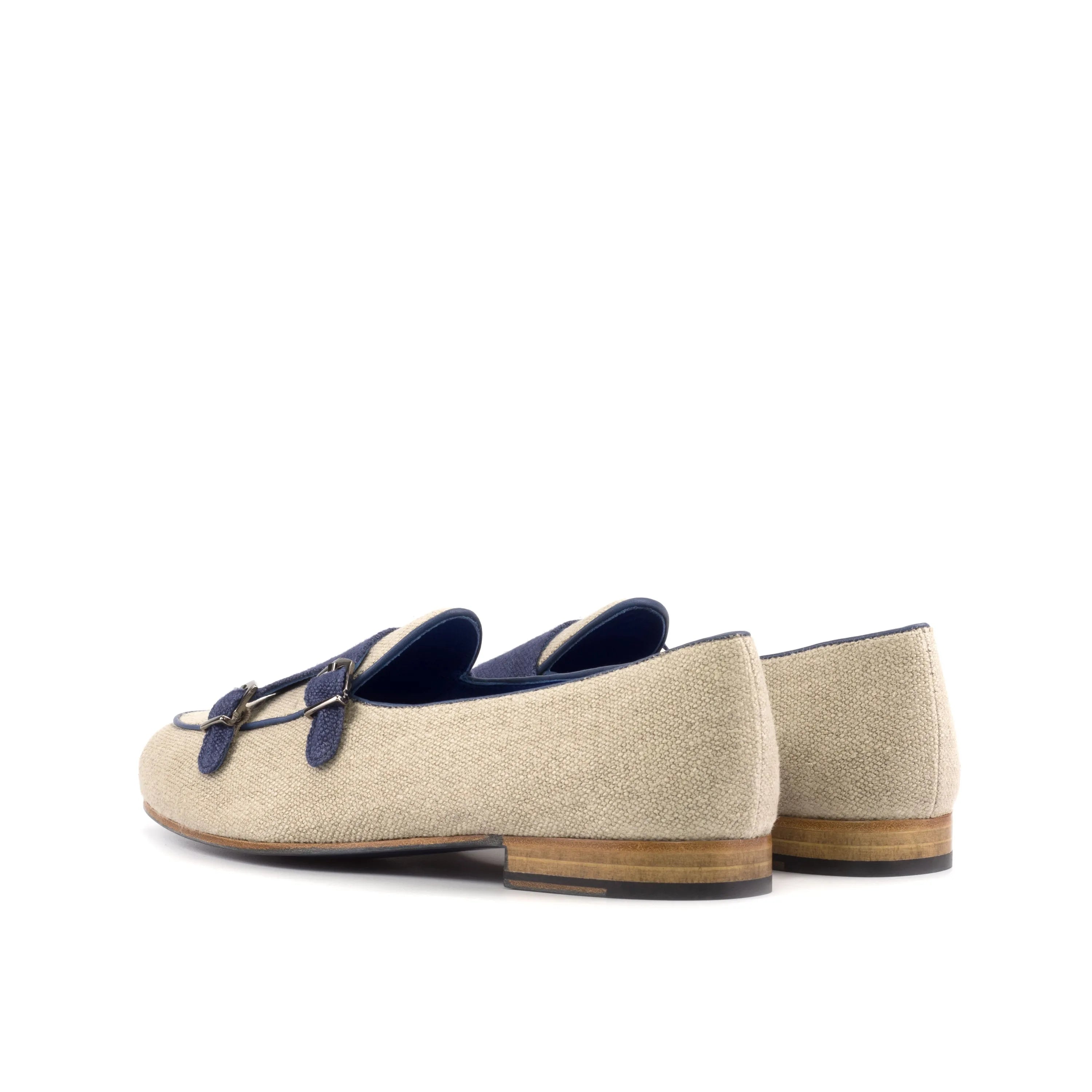 Beige and navy double monk strap loafers from Victus Belgian Monk Slipper collection