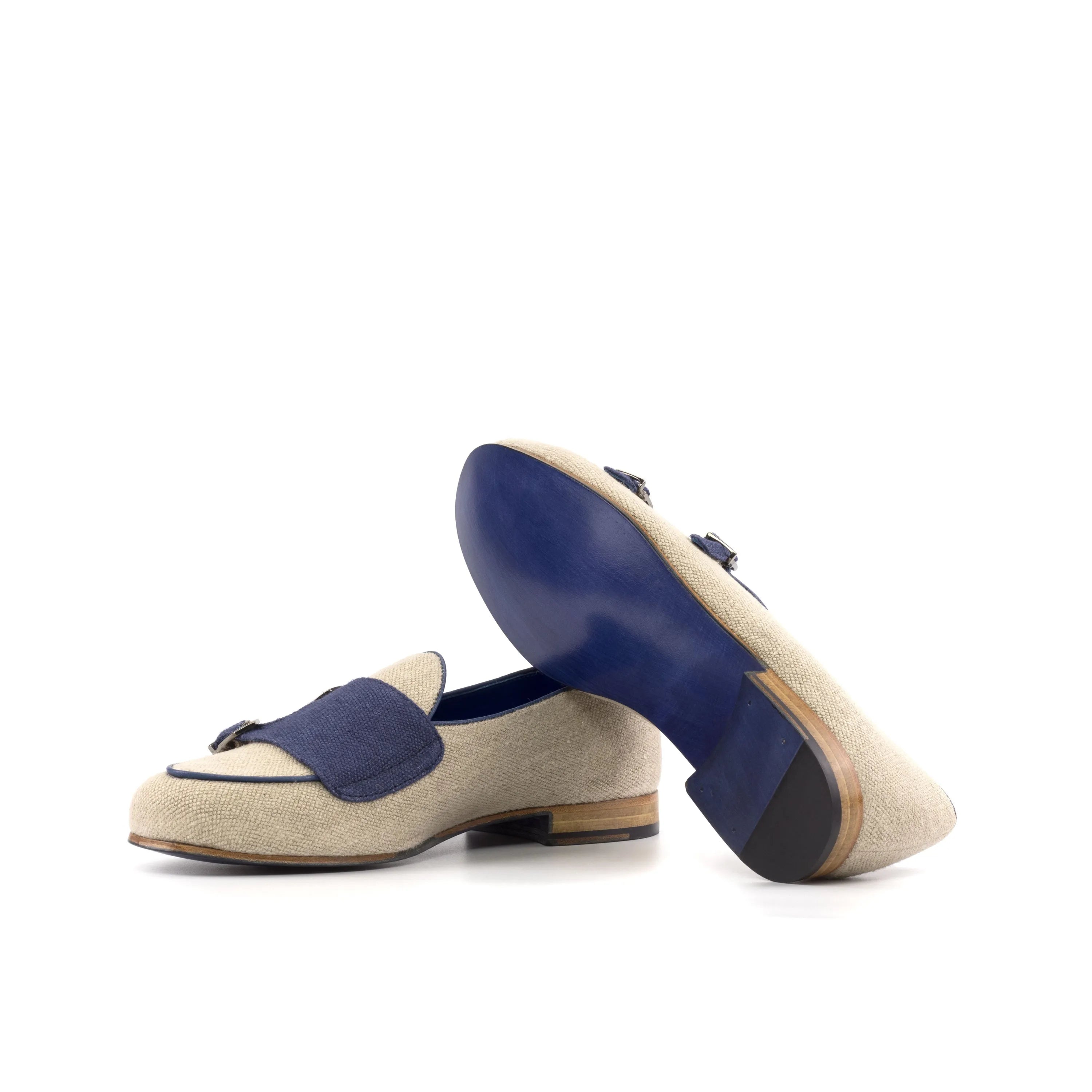 Two-tone leather loafers featured in Victus Belgian Monk Slipper design